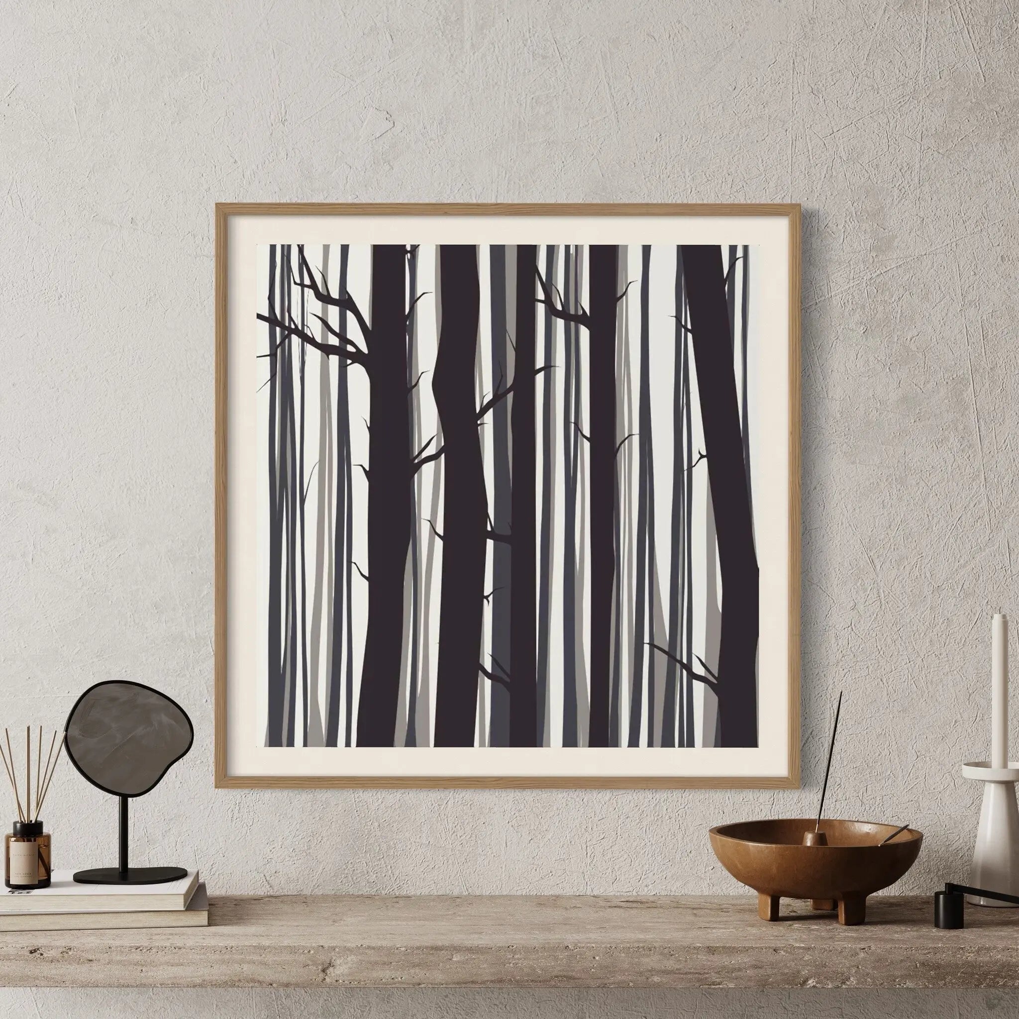 Trees by Alejandro Franseschini displayed in a modern living room interior