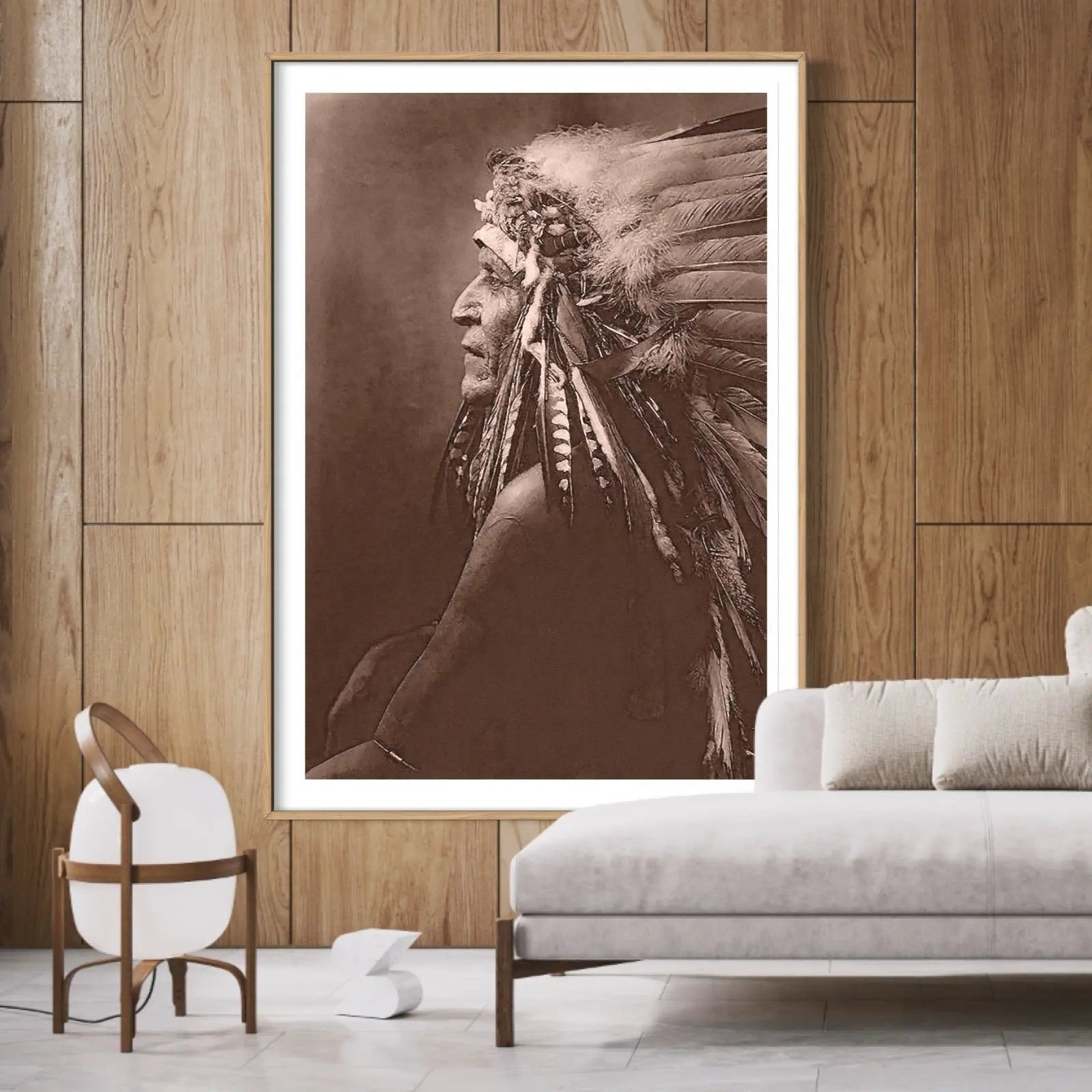 Vintage Photograph 1910 of 'blackfoot Brave' With Headdress. styled in a contemporary interior setting