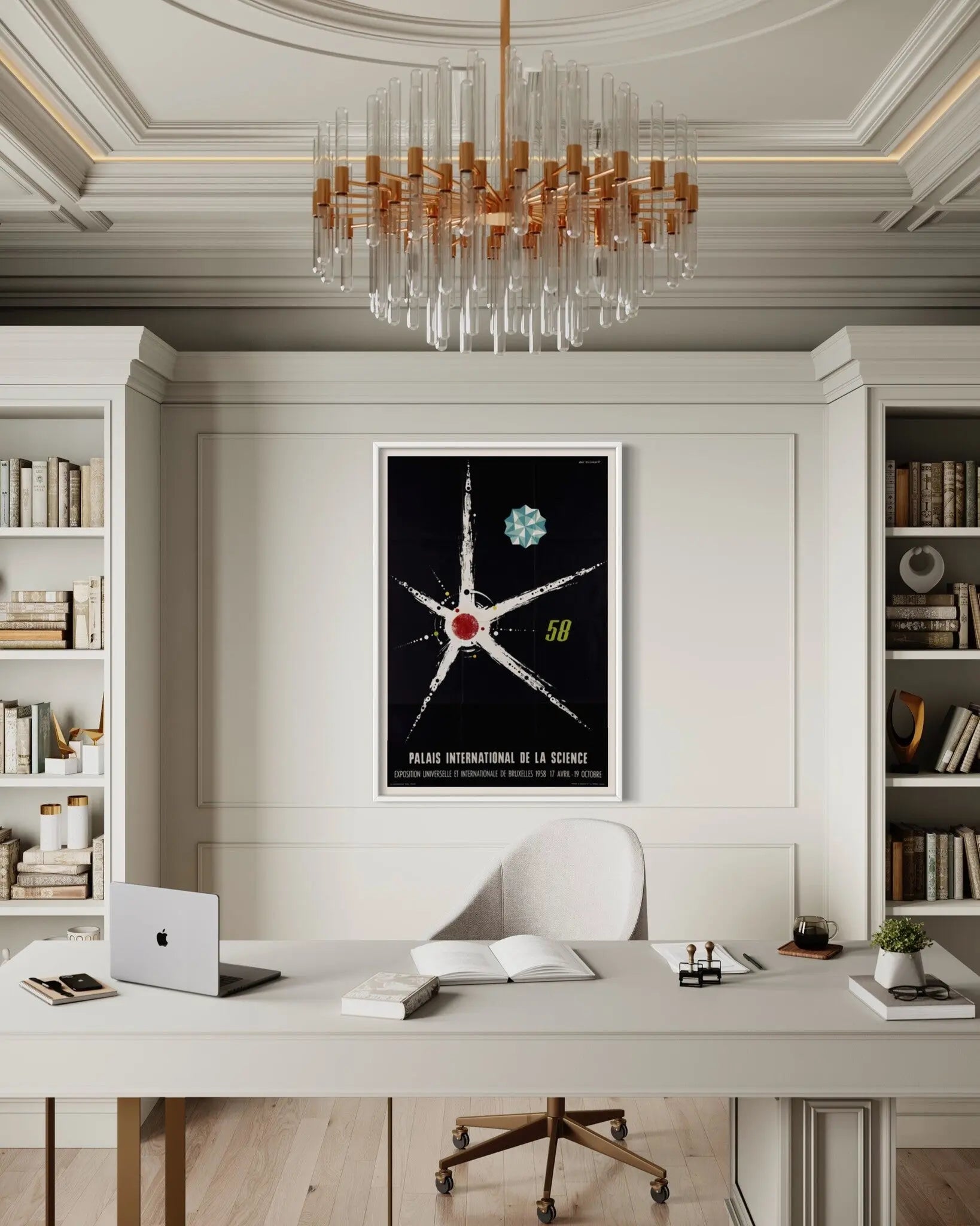 1958 Palais International De La Science Brussels displayed in a modern living room interior