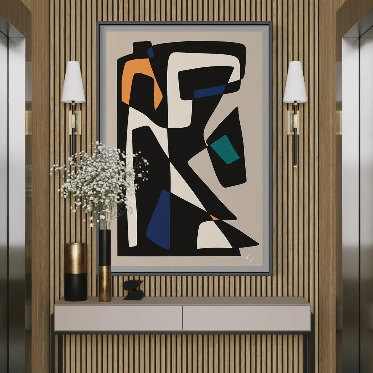 Abstract Geometric 4 by Yolanda Carbayo styled in a contemporary interior setting