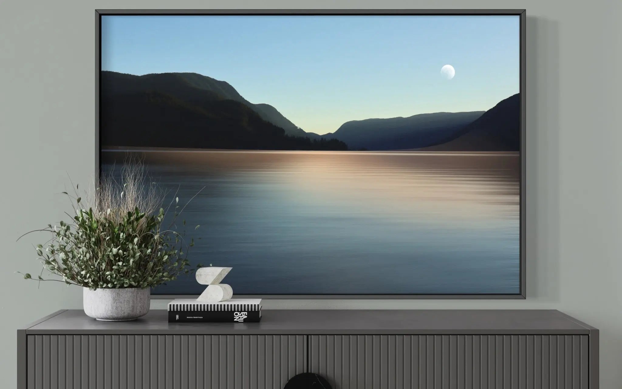 Still Waters by Karen Thom displayed in a modern living room interior