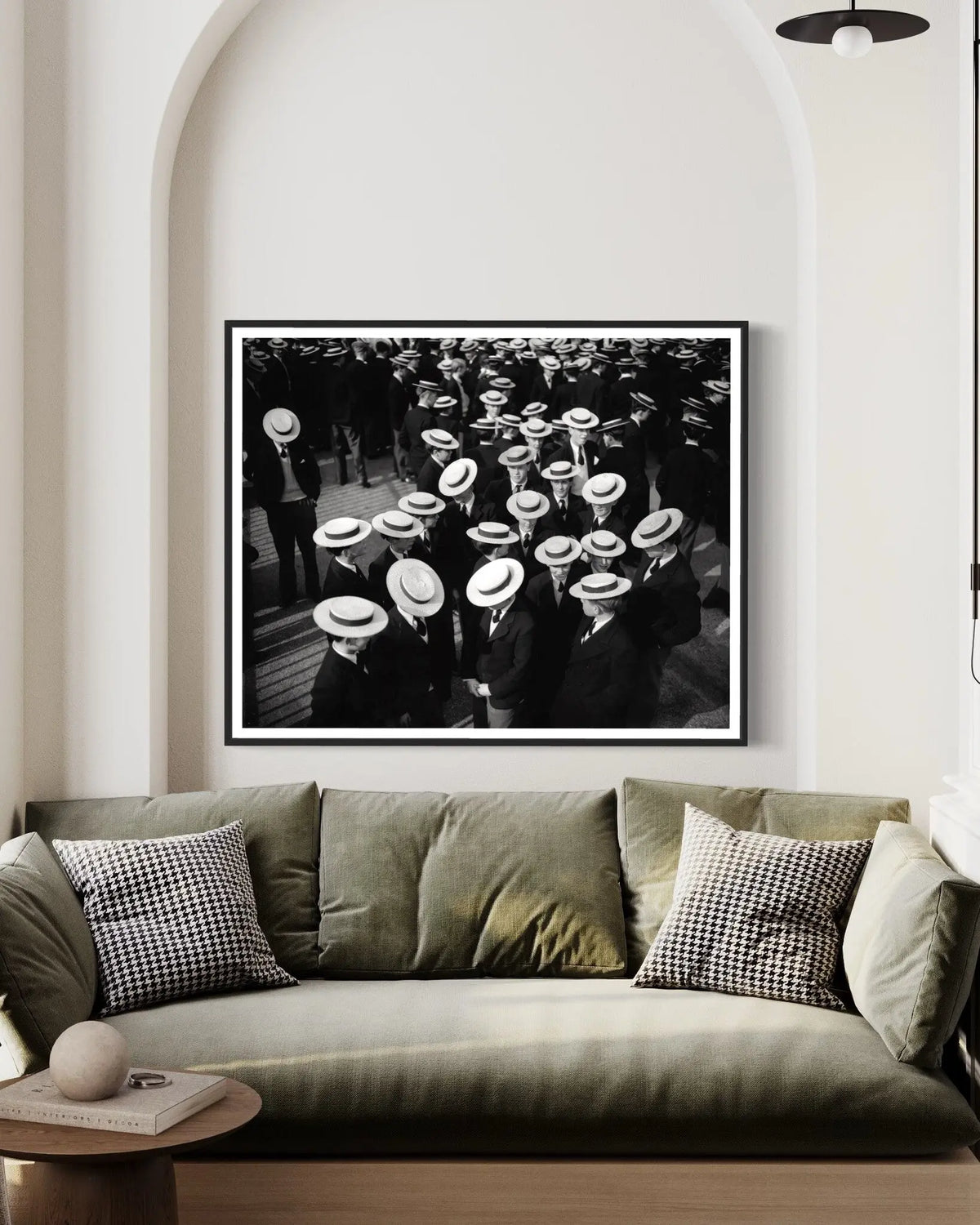 Harrow Schoolboys in Boaters 1956 showcased in a designer room setting