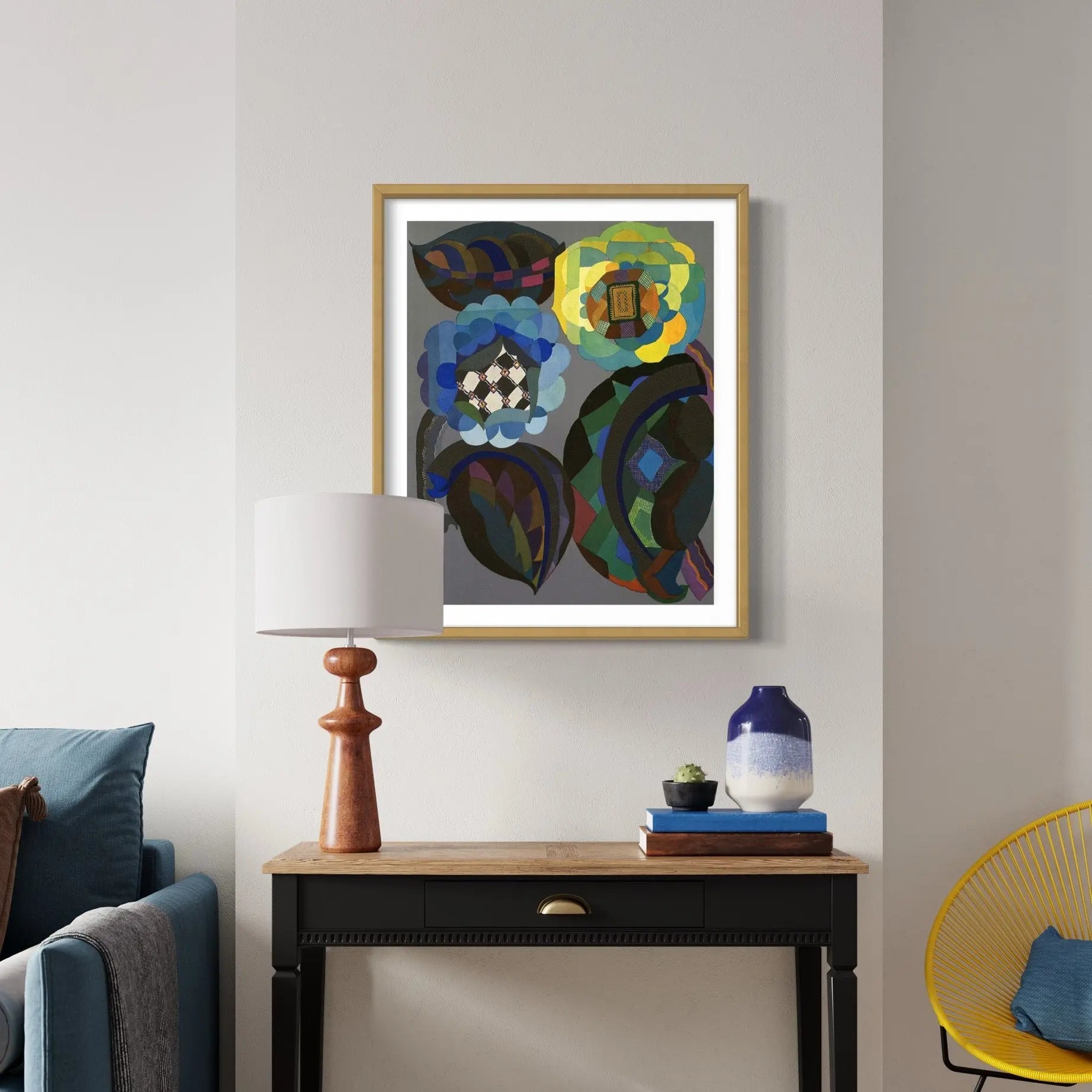 Still Life in Blue and Green by Georges Benedictus featured in an elegant interior space