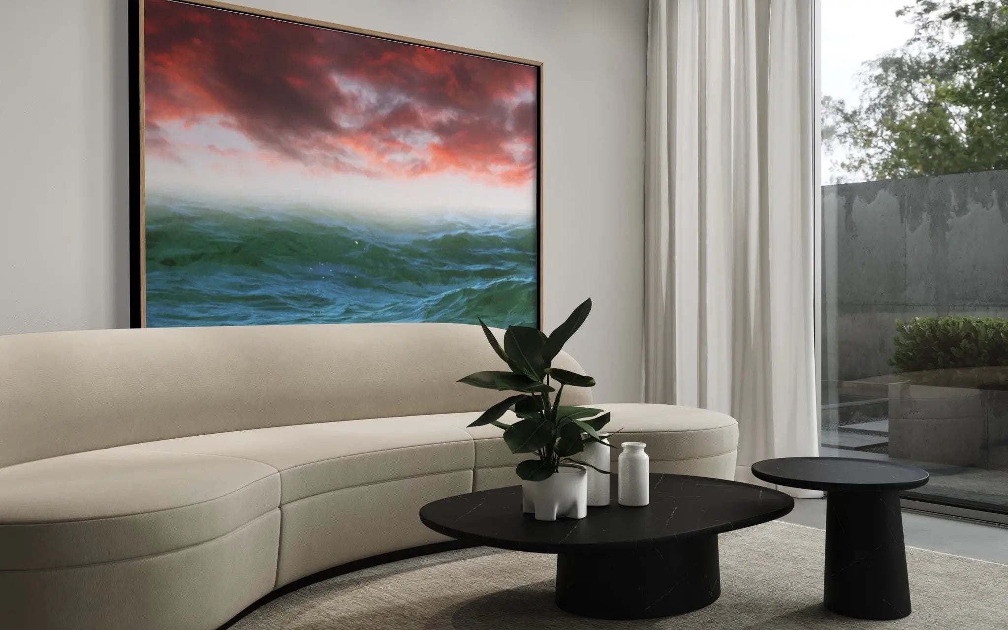 Travelled the World by Karen Thom displayed in a modern living room interior