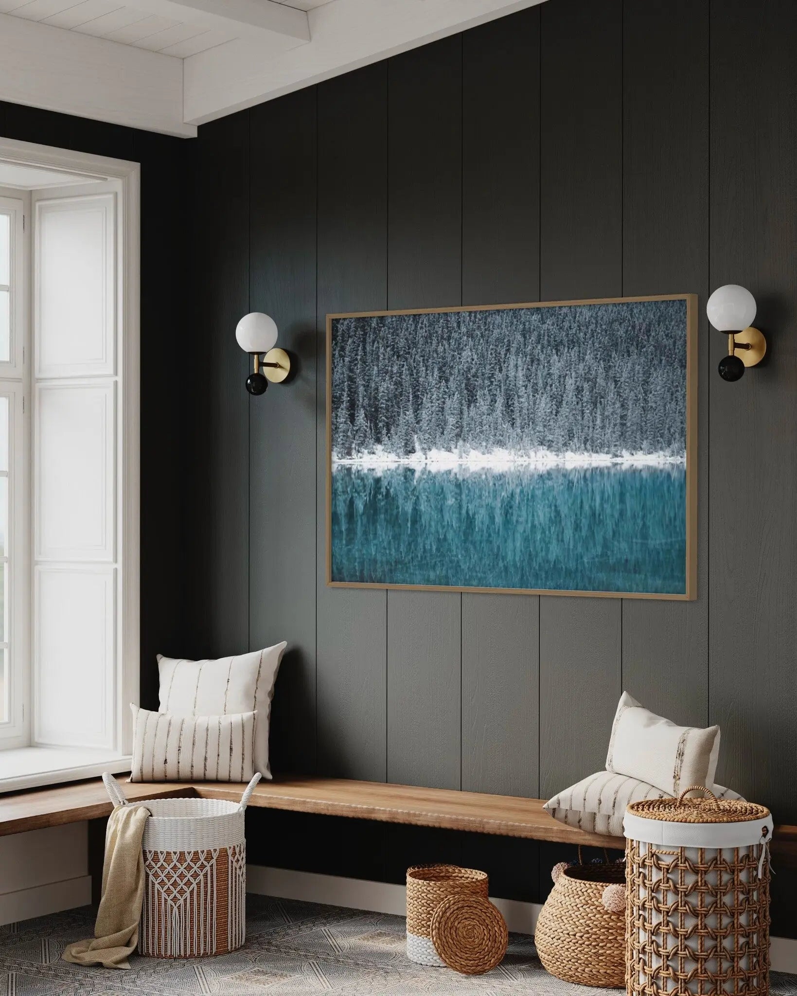Frosty Lake by J. Caspari presented in a curated interior design