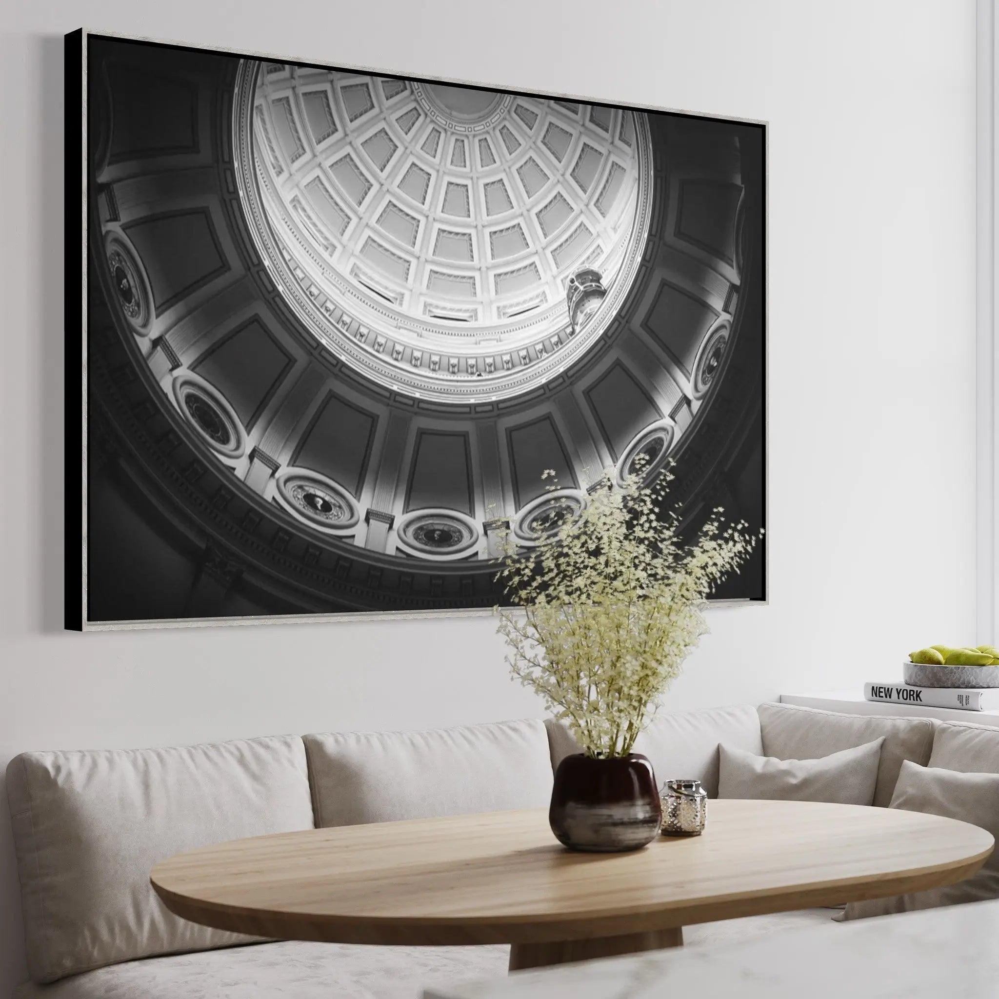 Black and White Dome by M. Hug displayed in a modern living room interior