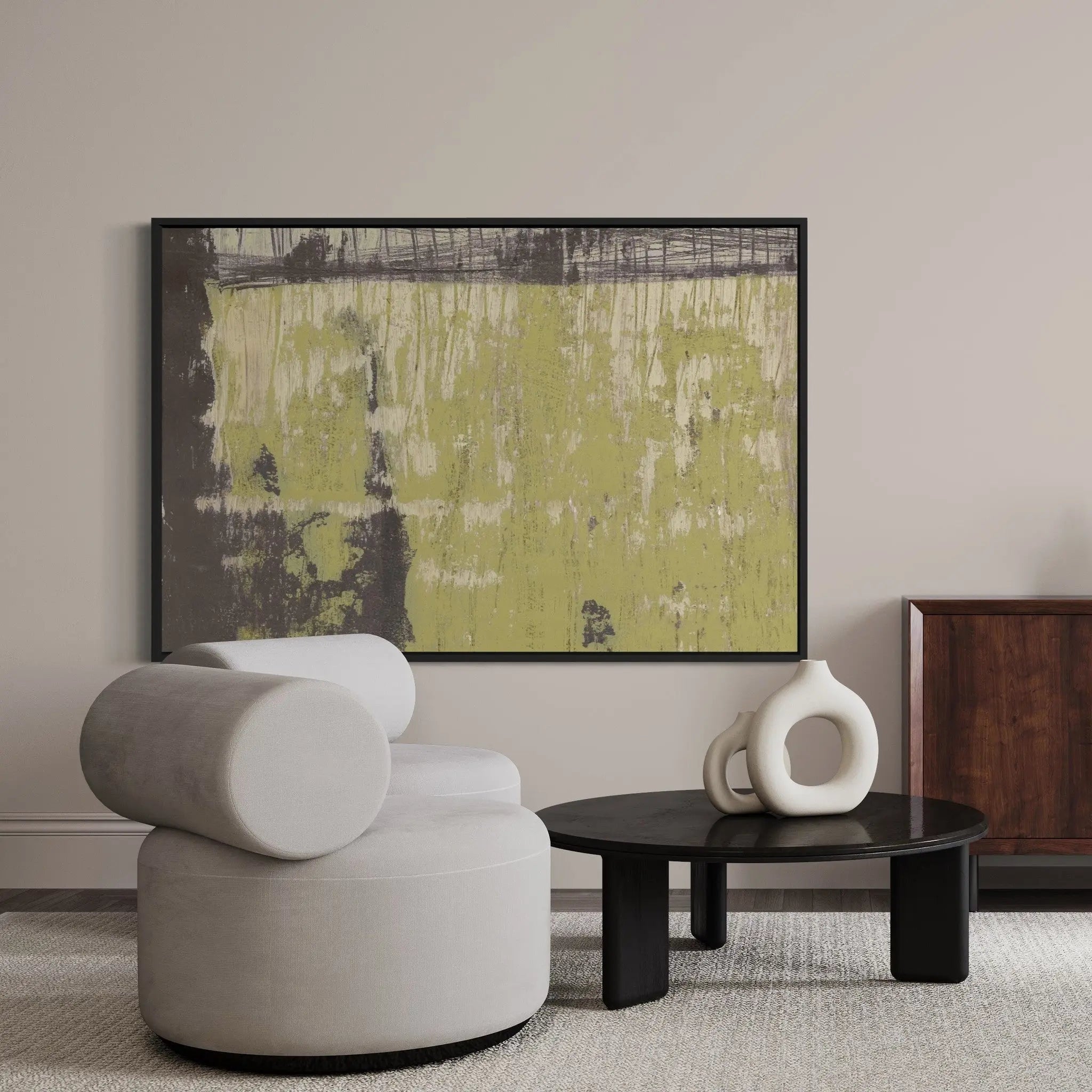 Universal Syncopations 69 by Evelyn Ogly styled in a contemporary interior setting