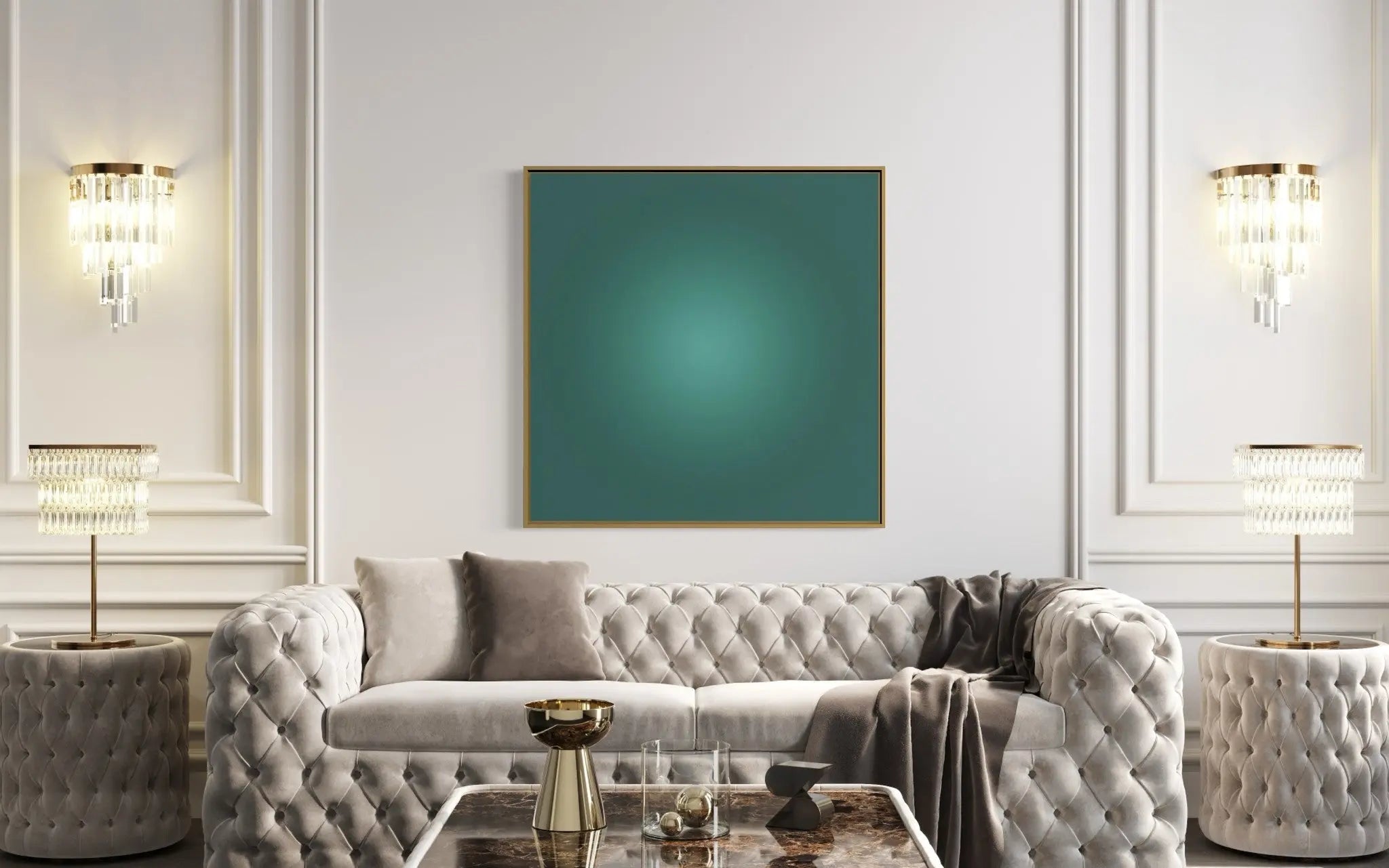 Verdigris Halo by Alejandro Franseschini displayed in a modern living room interior