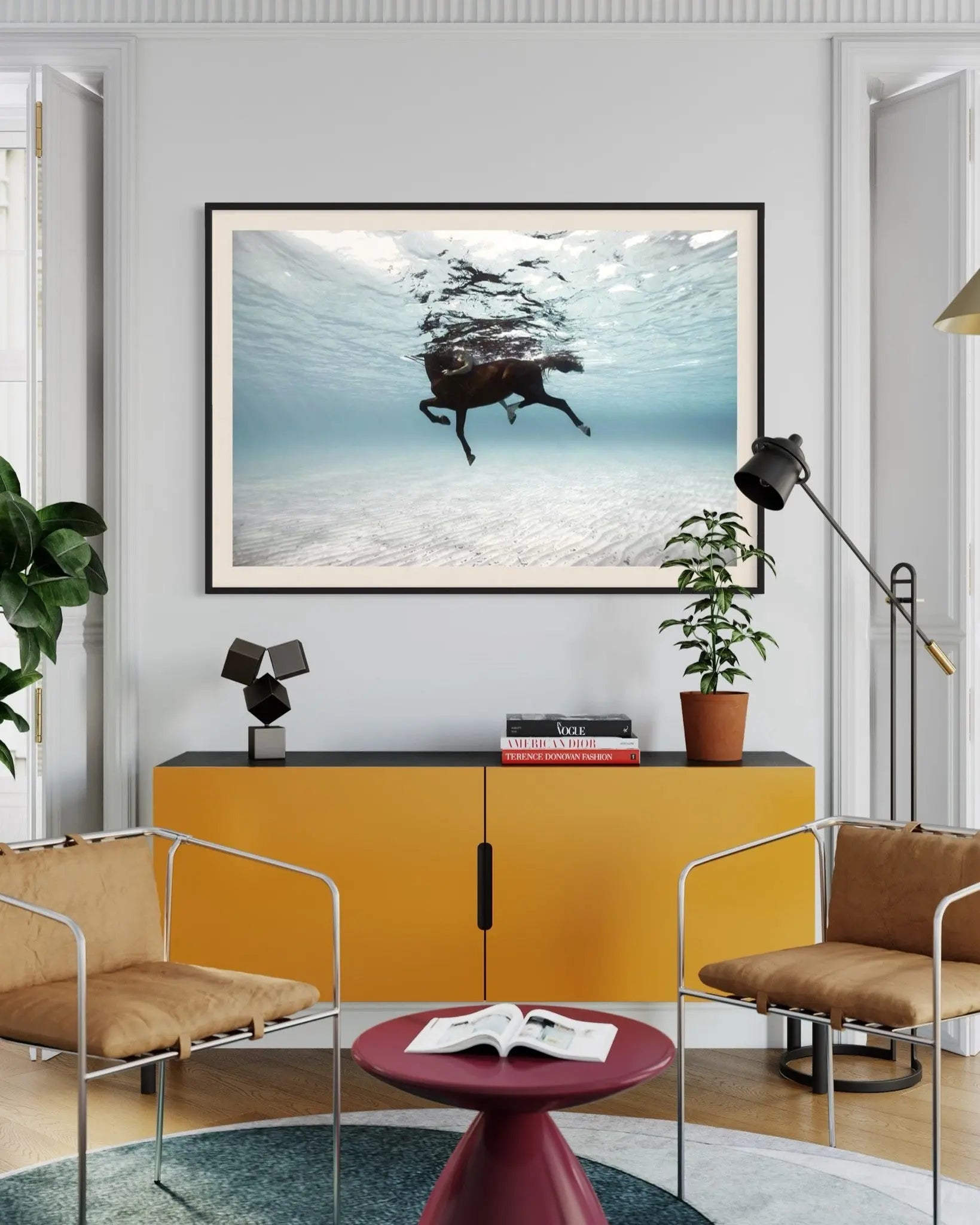 On a Horse in the Mediterranean Sea by Enric Gener styled in a contemporary interior setting