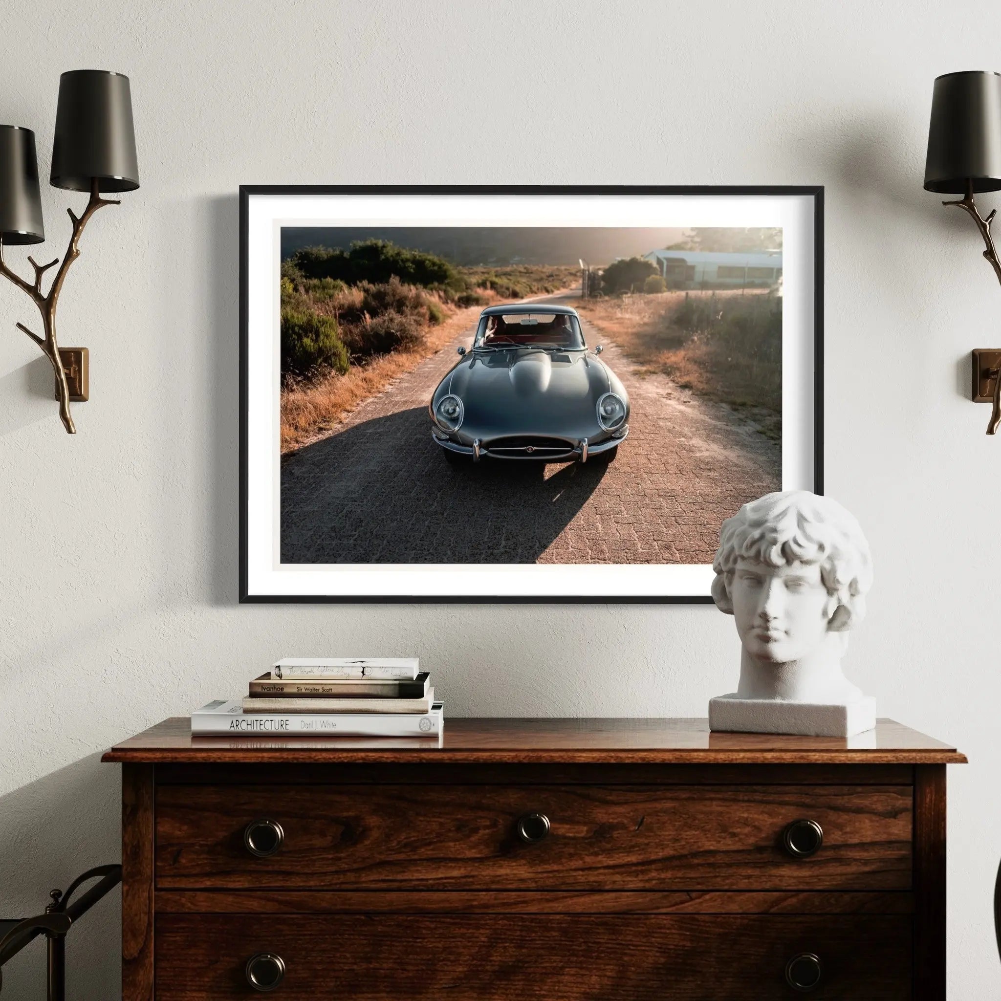 Jaguar E-Type by M. Barth displayed in a modern living room interior