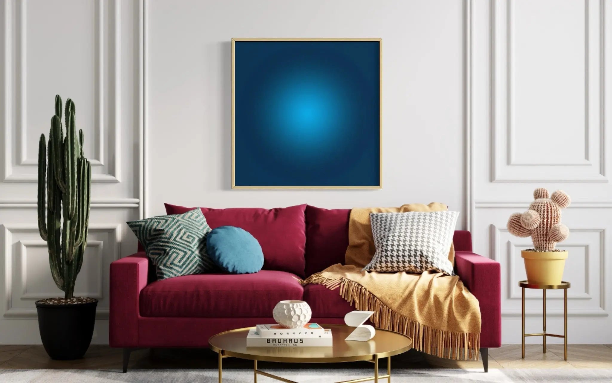 Prussian Blue Halo by Alejandro Franseschini displayed in a modern living room interior