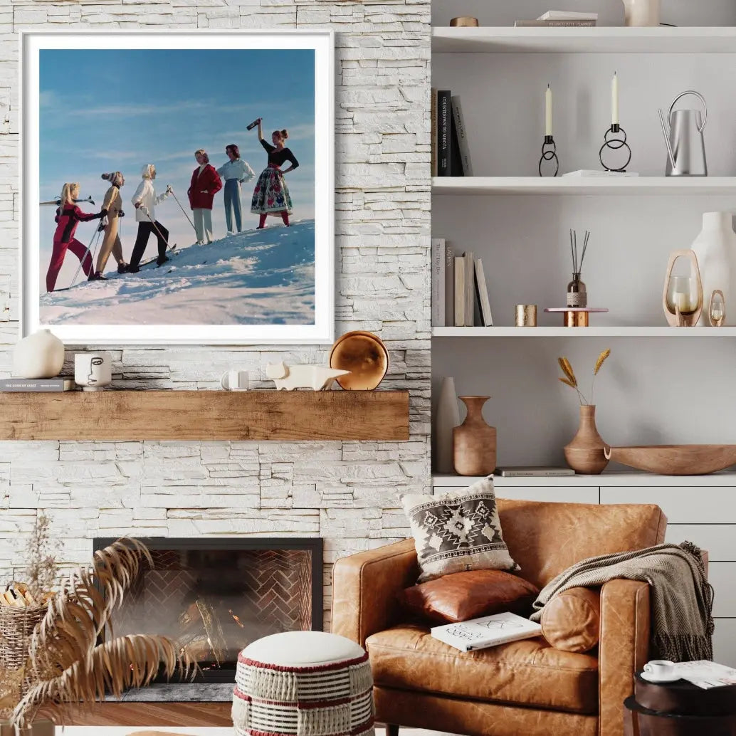 Skiing Party by Chaloner Woods displayed in a modern living room interior