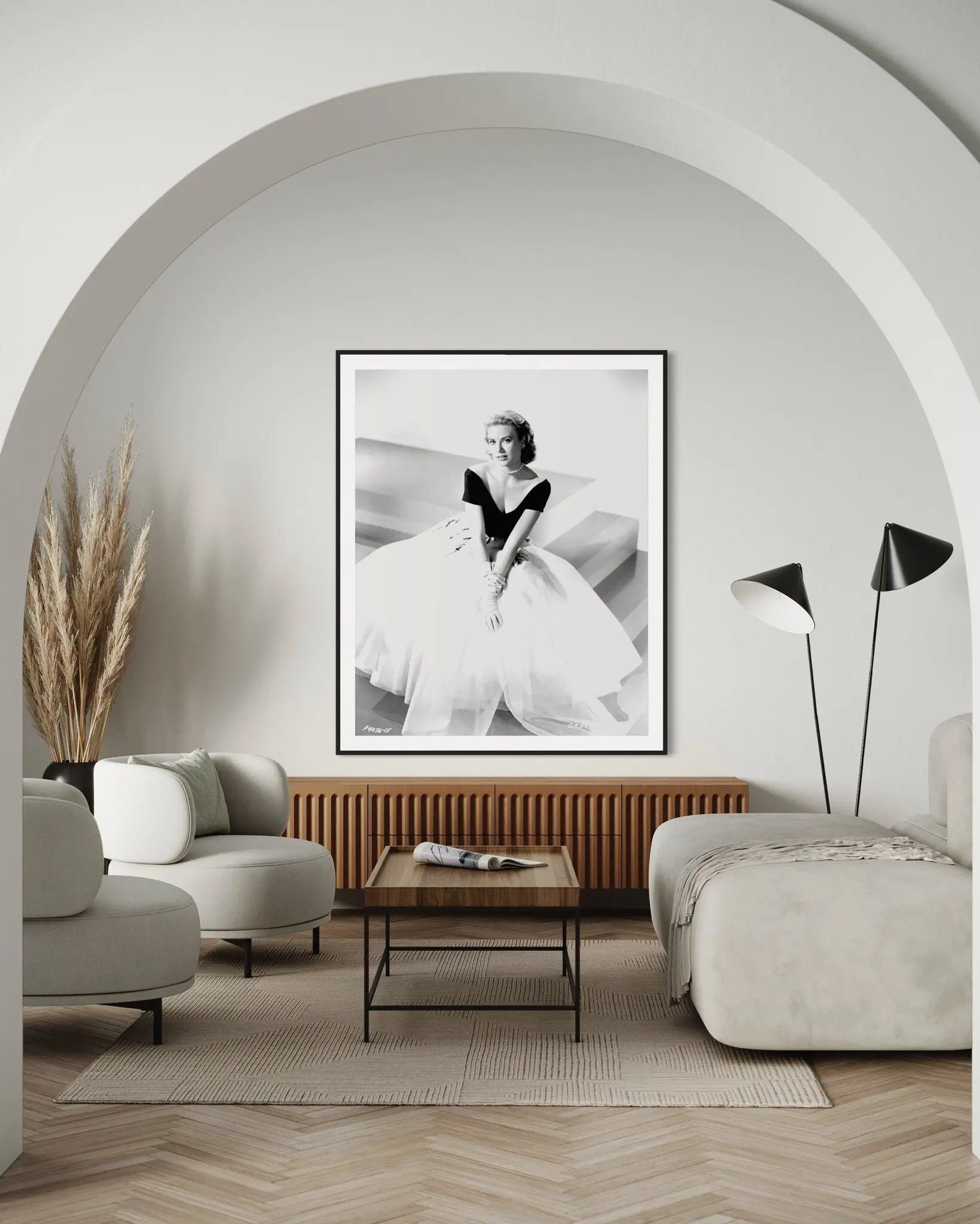 Grace Kelly in Rear Window by Bud Fraker styled in a contemporary interior setting