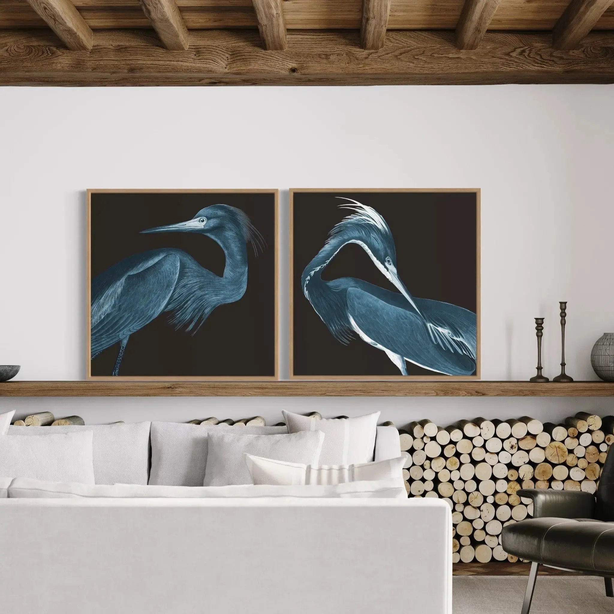 Louisiana Heron (Black Background) by Alejandro Franseschini featured in an elegant interior space