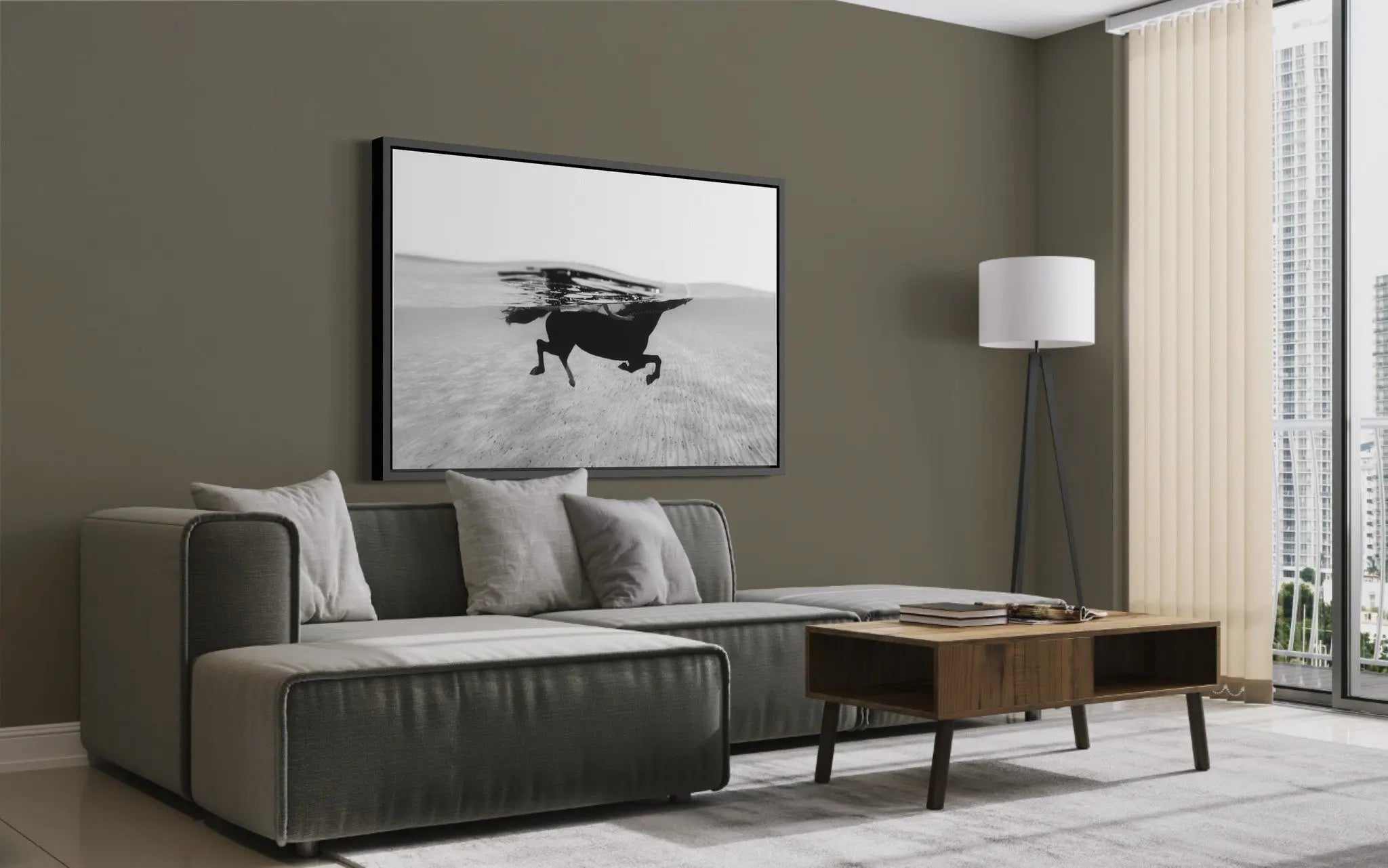 Swimming With A Horse by Enric Gener styled in a contemporary interior setting