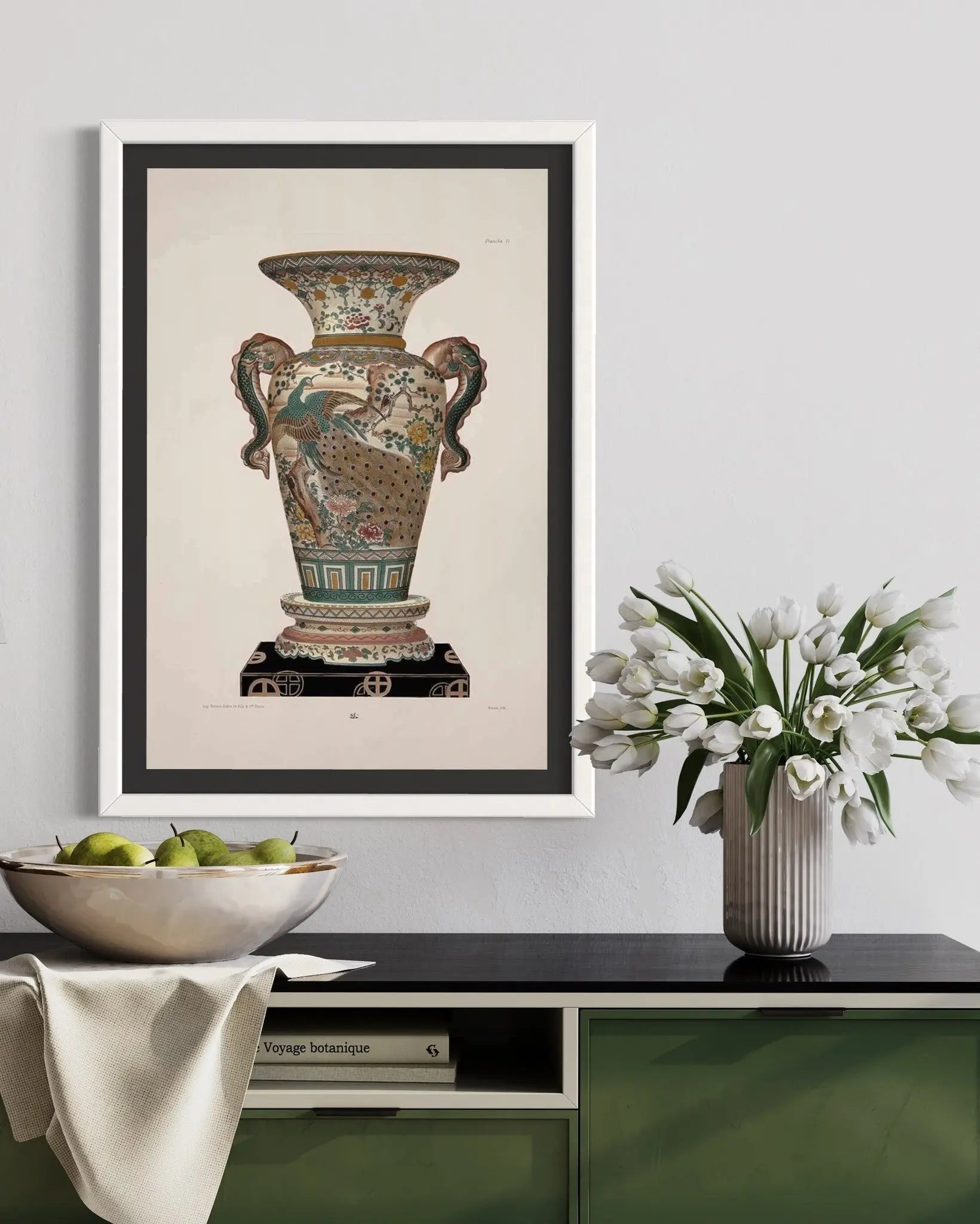 Chinese Vase In Green And Pink presented in a curated interior design