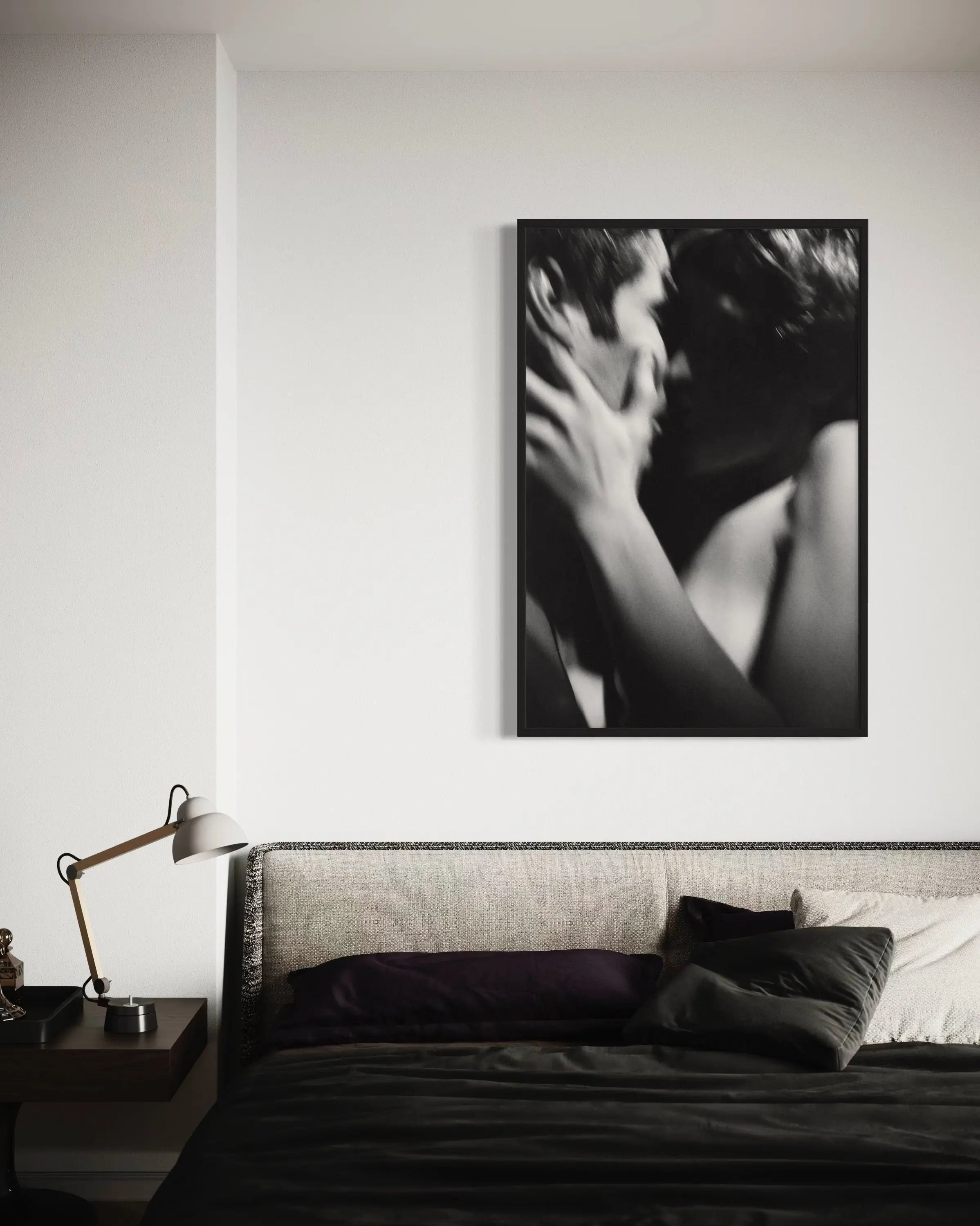 Couple Hugging by Marin displayed in a modern living room interior