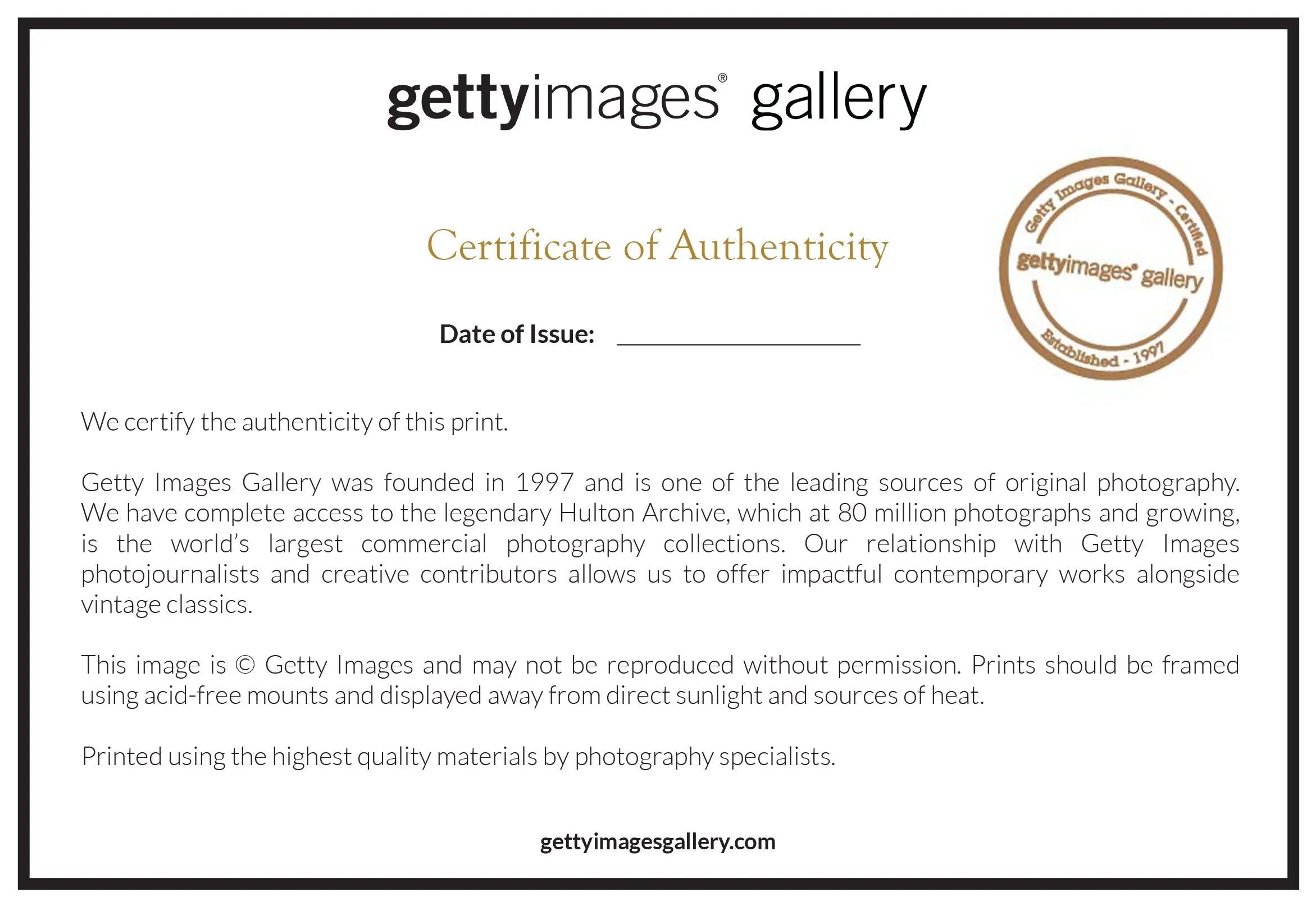 Getty Images certificate of authenticity for Vintage Cha-Cha-Cha Dance 1950s by Thurston Hopkins