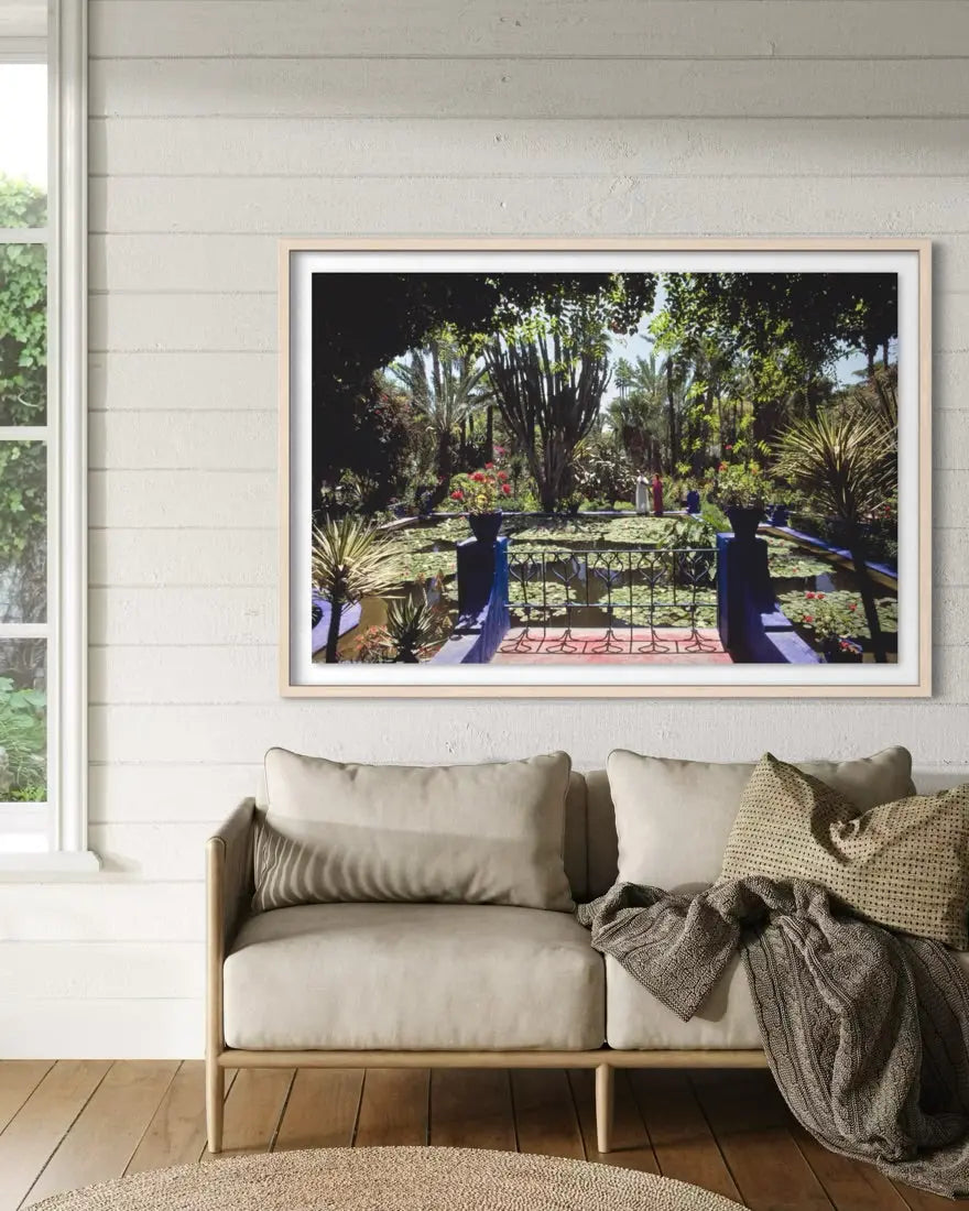 Majorelle Gardens by Slim Aarons showcased in a designer room setting