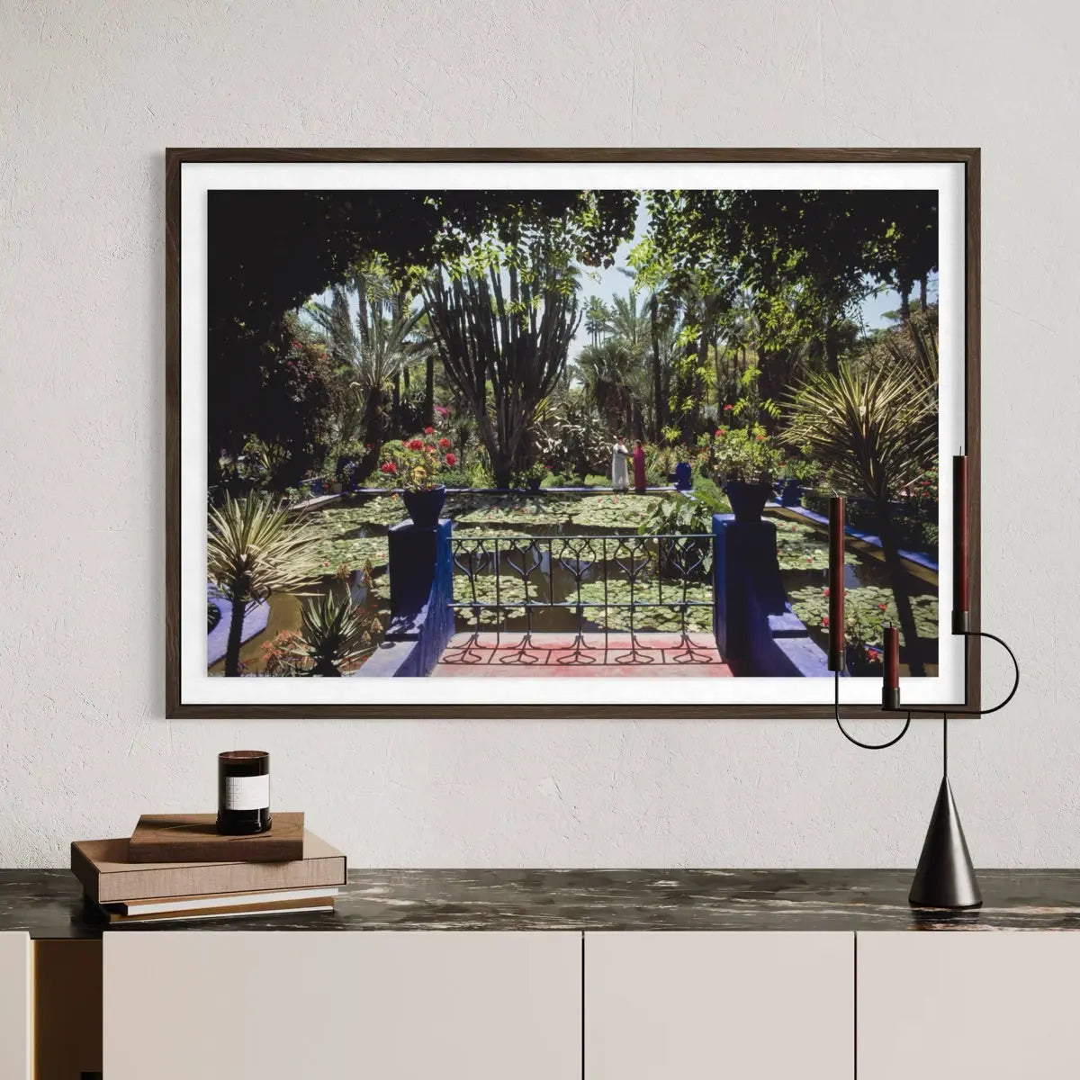 Majorelle Gardens by Slim Aarons displayed in a modern living room interior