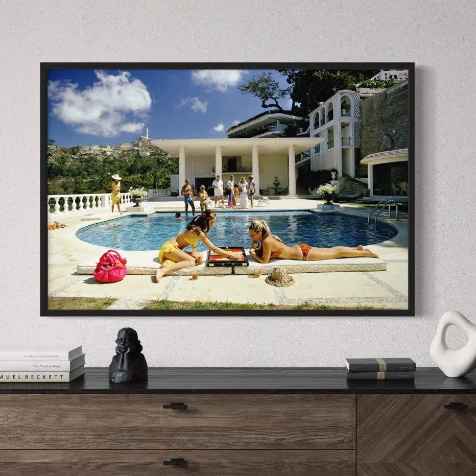 Poolside Backgammon by Slim Aarons featured in an elegant interior space