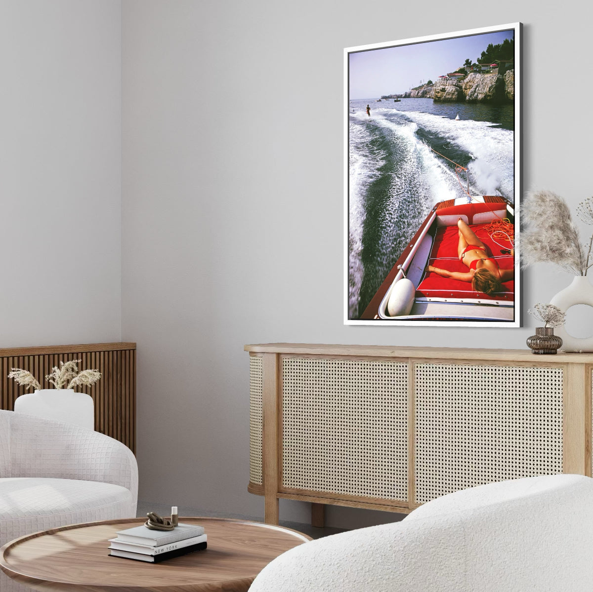 Leisure in Antibes by Slim Aarons featured in a dining or hospitality environment, metal print styled for boutique hotels and refined restaurant interiors by The Picturalist.