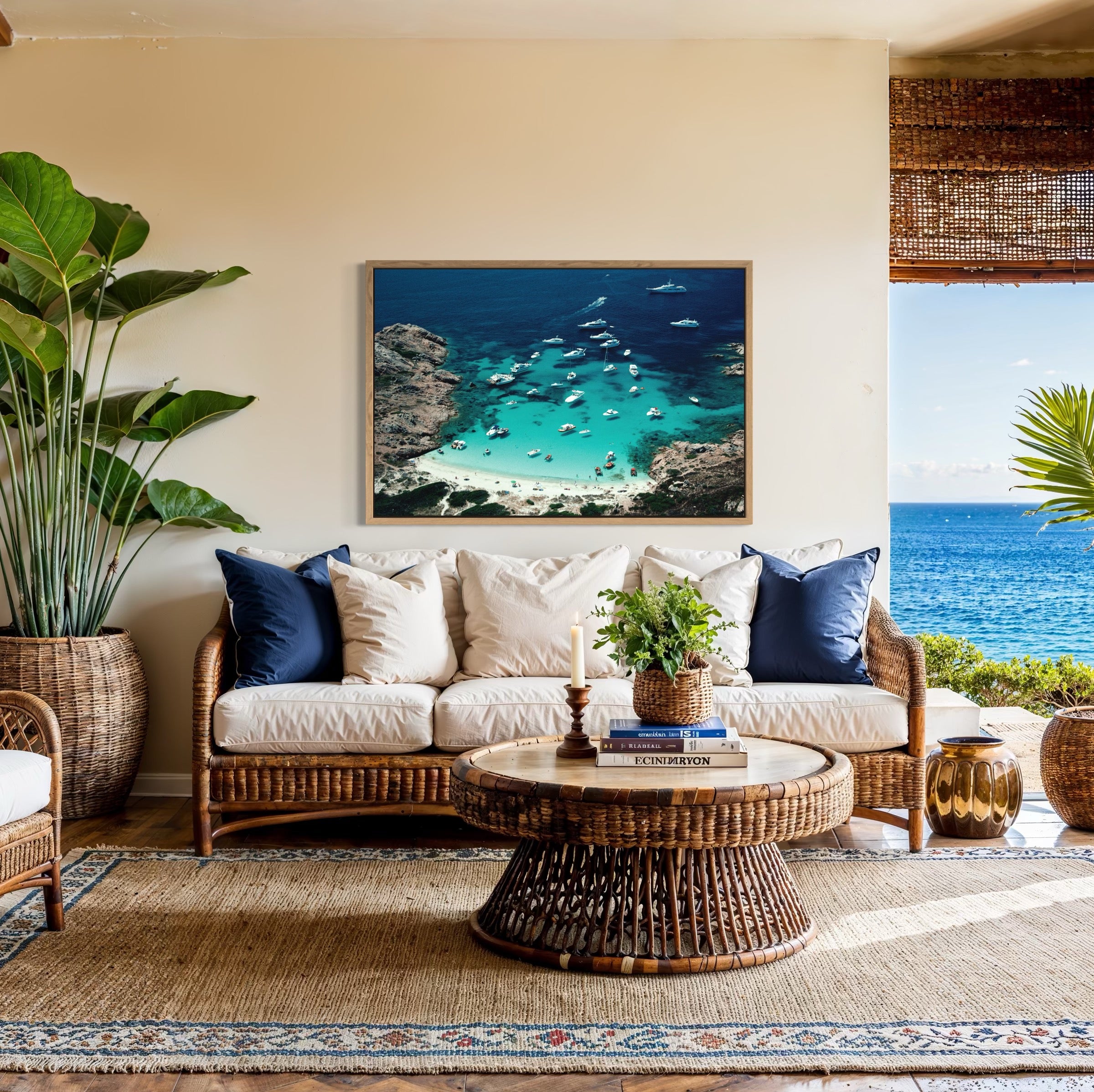 Porto Rotondo by Slim Aarons displayed in a caribbean hospitality space, Chromaluxe metal print styled for boutique hotels and refined restaurant interiors by The Picturalist.