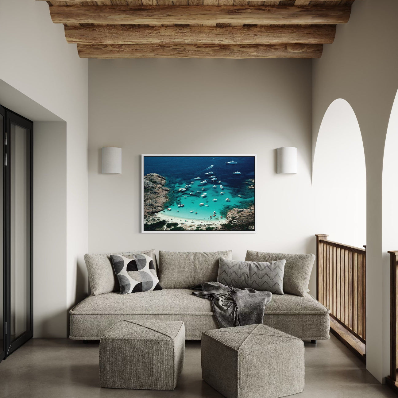 Porto Rotondo by Slim Aarons displayed in a dining or hospitality space, Chromaluxe metal print styled for boutique hotels and refined restaurant interiors by The Picturalist.