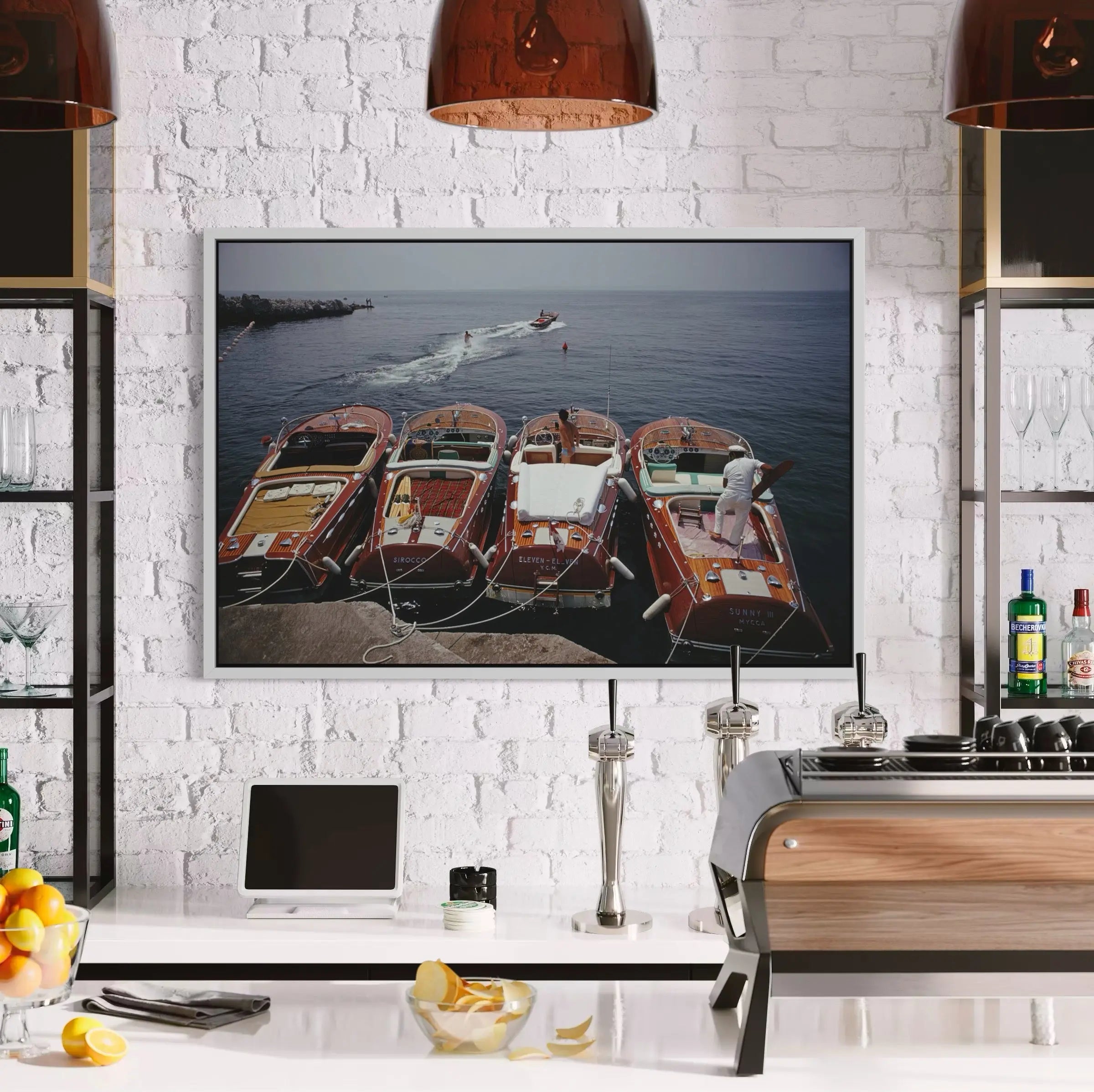 Riva Boats at Hôtel du Cap-Eden-Roc by Slim Aarons shown in a minimalist home decor setting