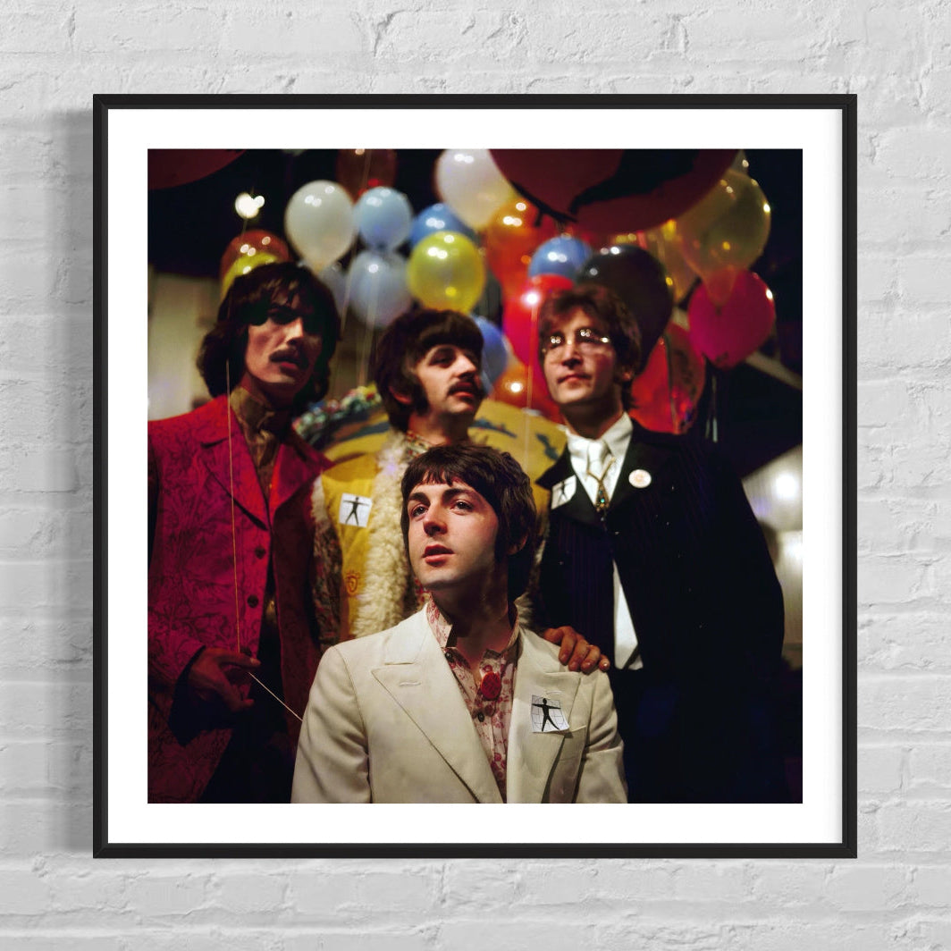 All You Need Is Love by BIPS-Stringer, color photograph of The Beatles surrounded by balloons, fine art print from Getty Images Gallery framed by The Picturalist