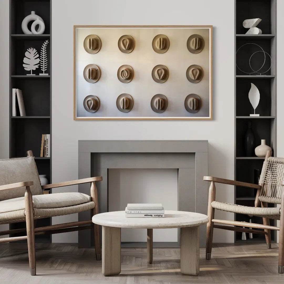 Twelve Hats of the Frontier showcased in a designer room setting