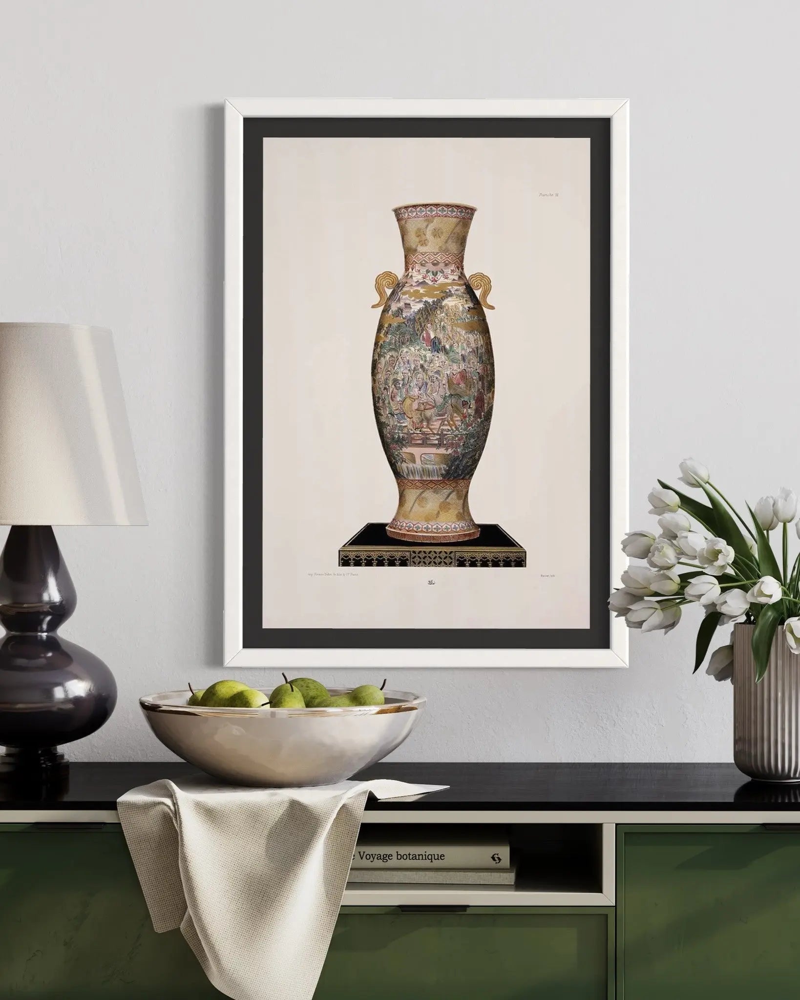 Chinese Vase in Gold and Pink displayed in a modern living room interior