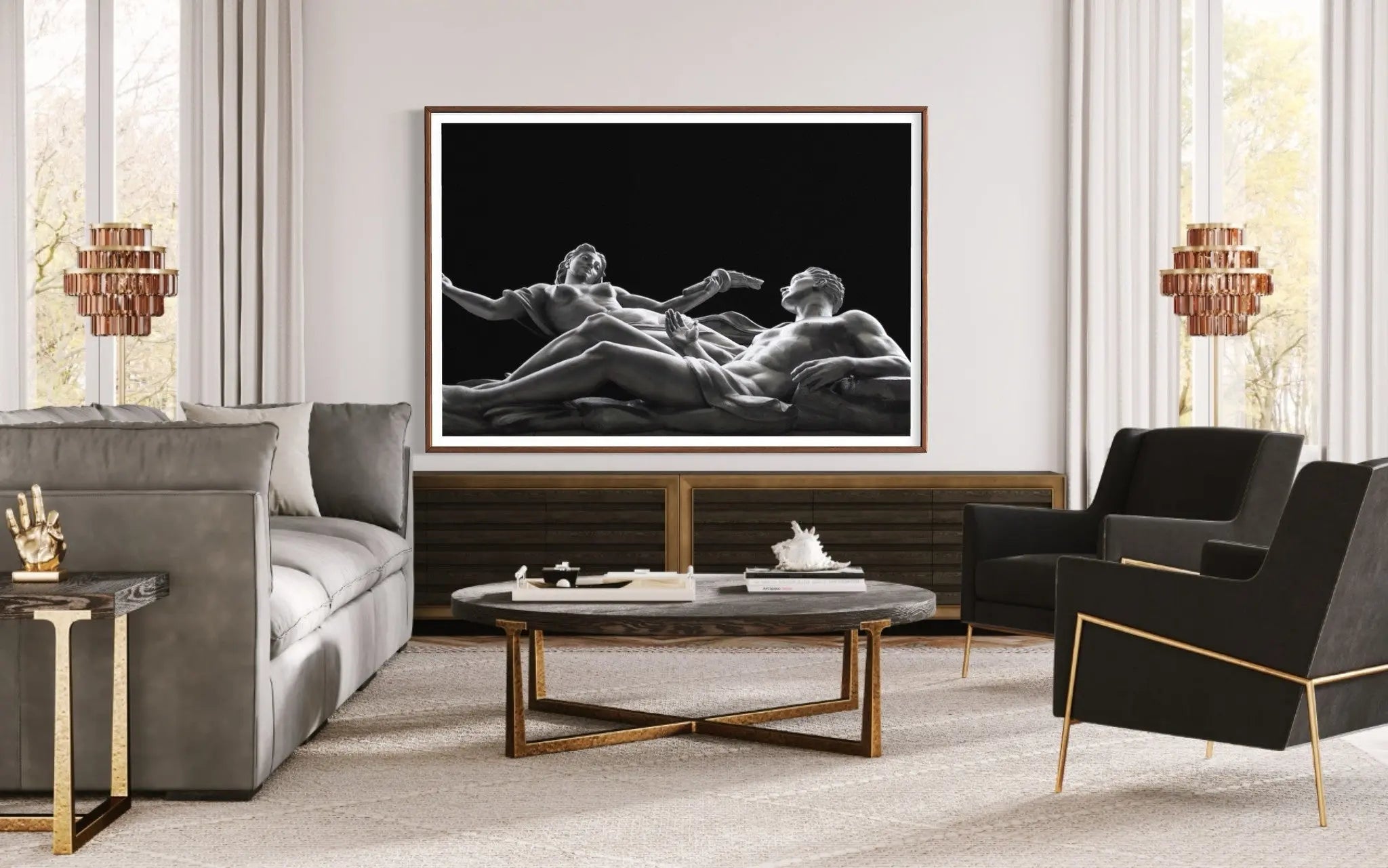 Venus Over Manhattan by C. Butcher displayed in a modern living room interior
