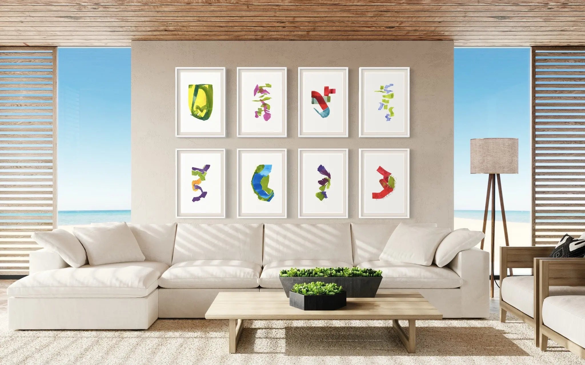 Color Study 7 by Encarnacion Portal Rubio displayed in a modern living room interior