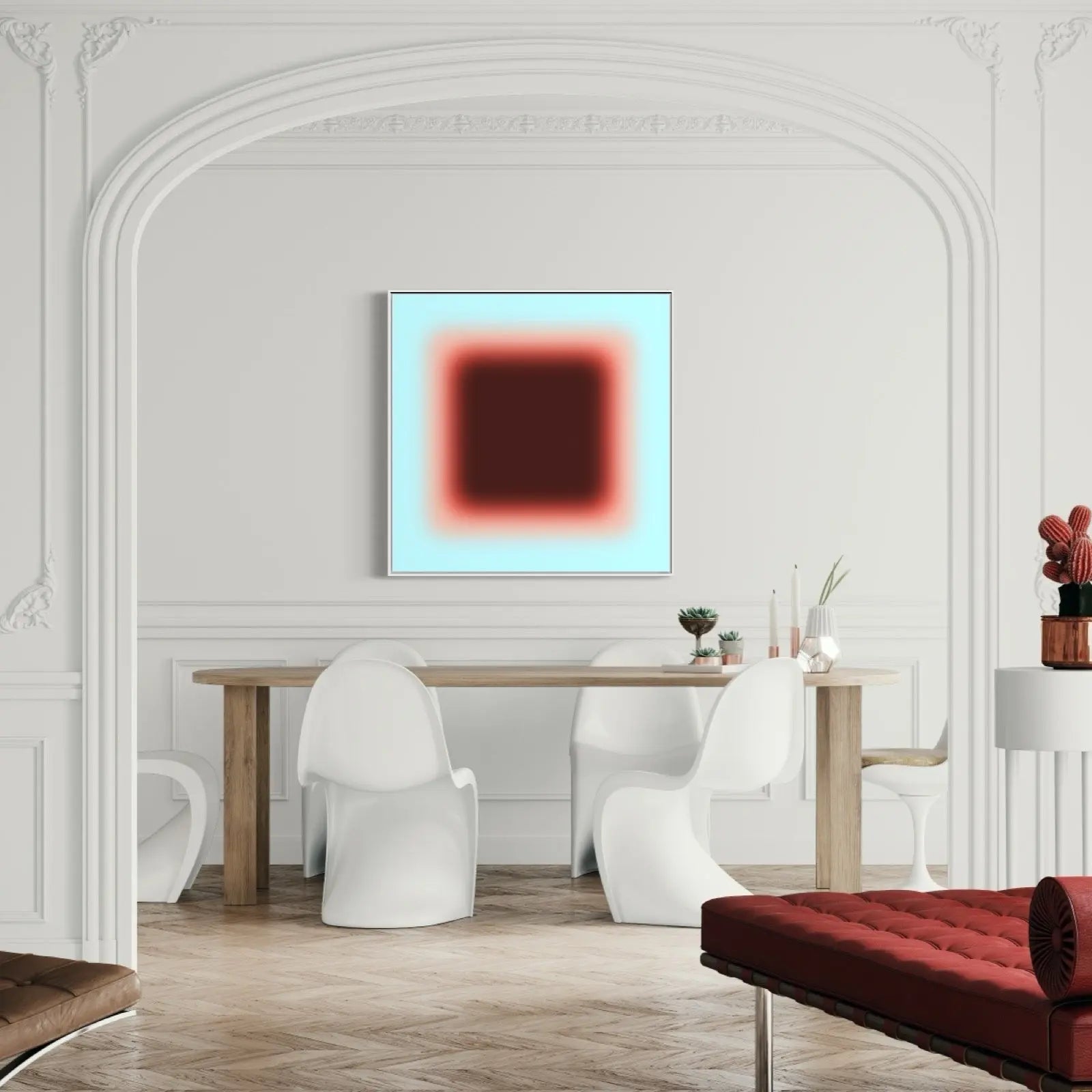 Orange Galaxy by Alejandro Franseschini displayed in a modern living room interior
