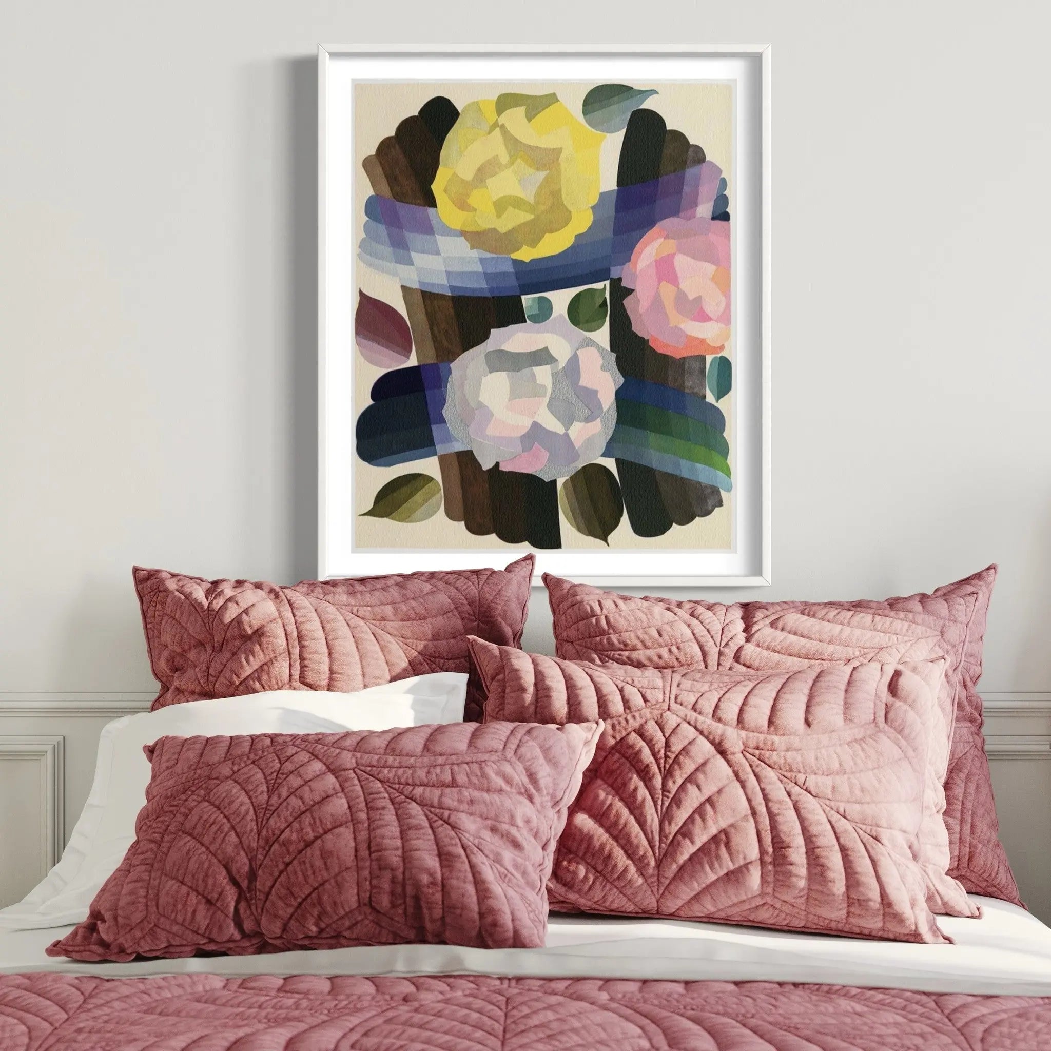 Deco Roses In Yellow And Pink by Edouard Benedictus showcased in a designer room setting