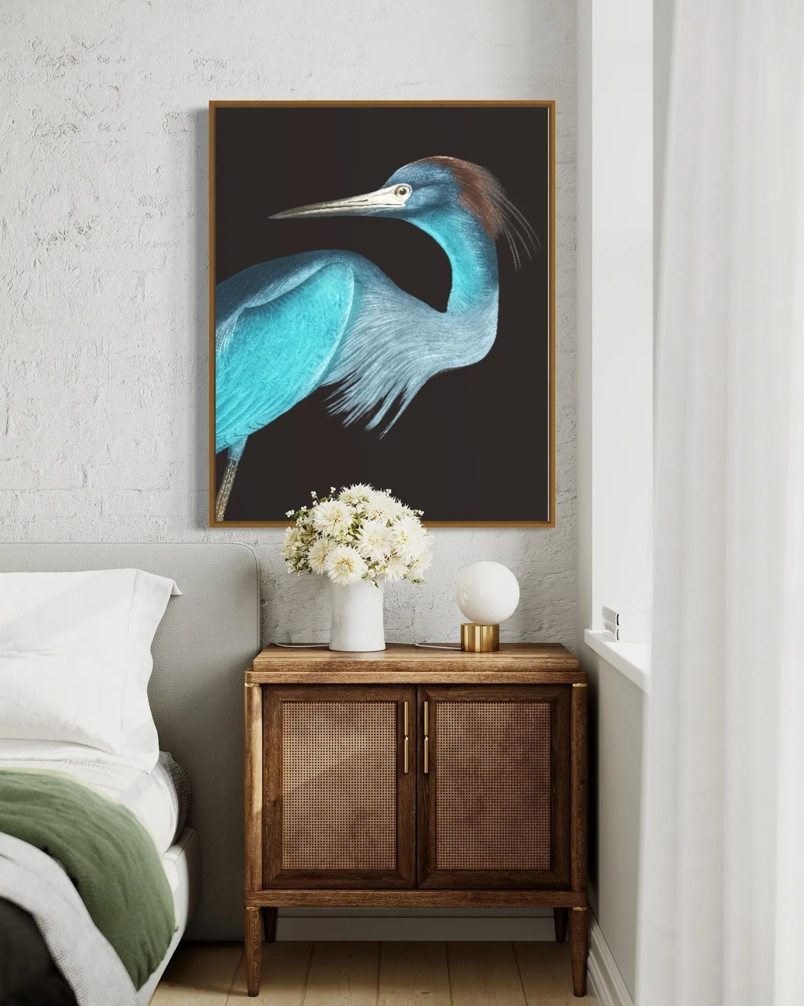 Blue Crane by Alejandro Franseschini presented in a curated interior design
