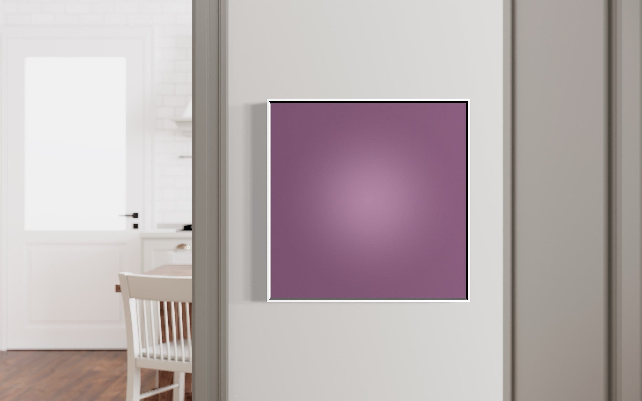 Mauve Halo by Alejandro Franseschini, circular abstract art printed on metal, available matte or glossy, framed or frameless from The Picturalist.