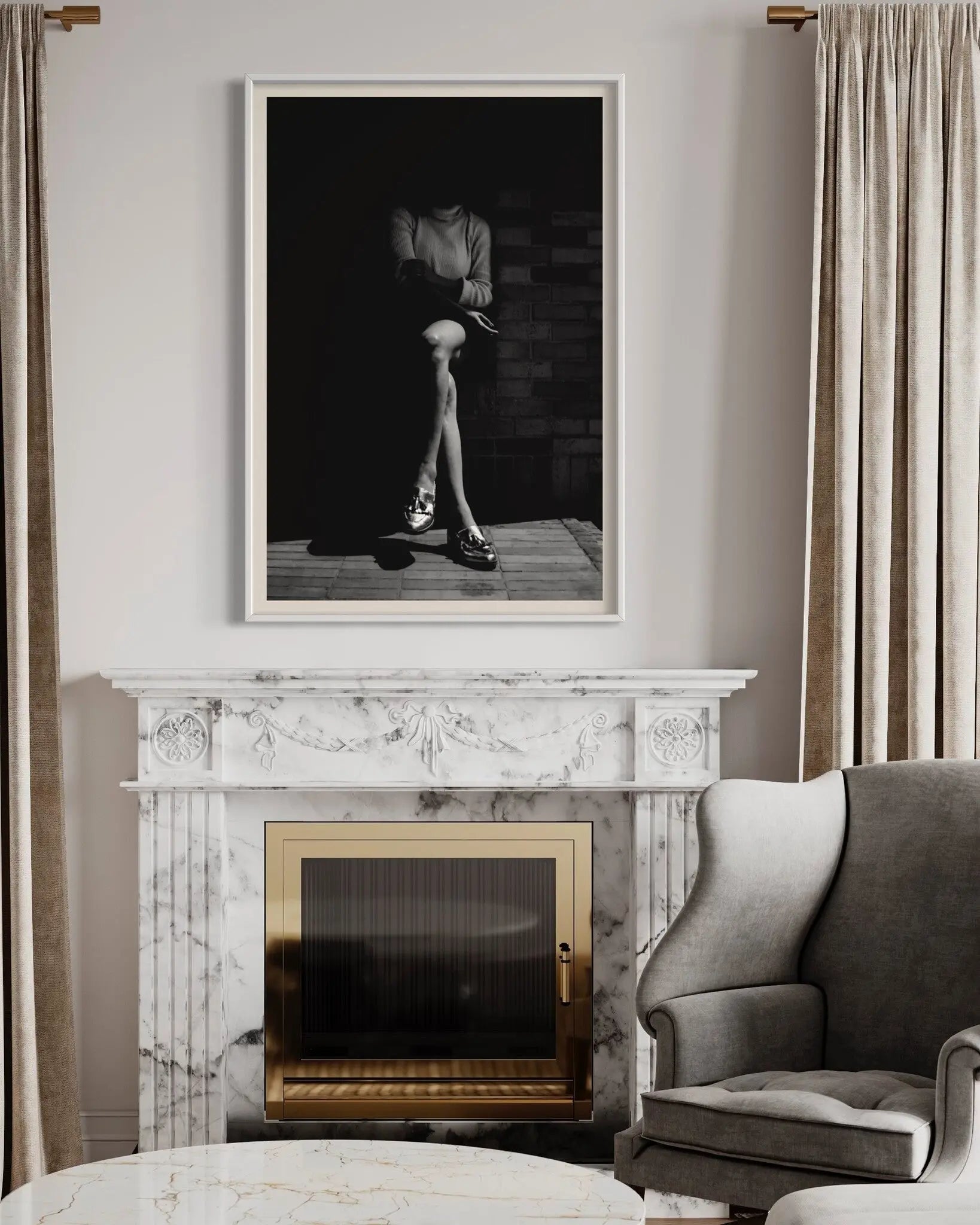 Monochrome Elegance by B. Bjorn displayed in a modern living room interior