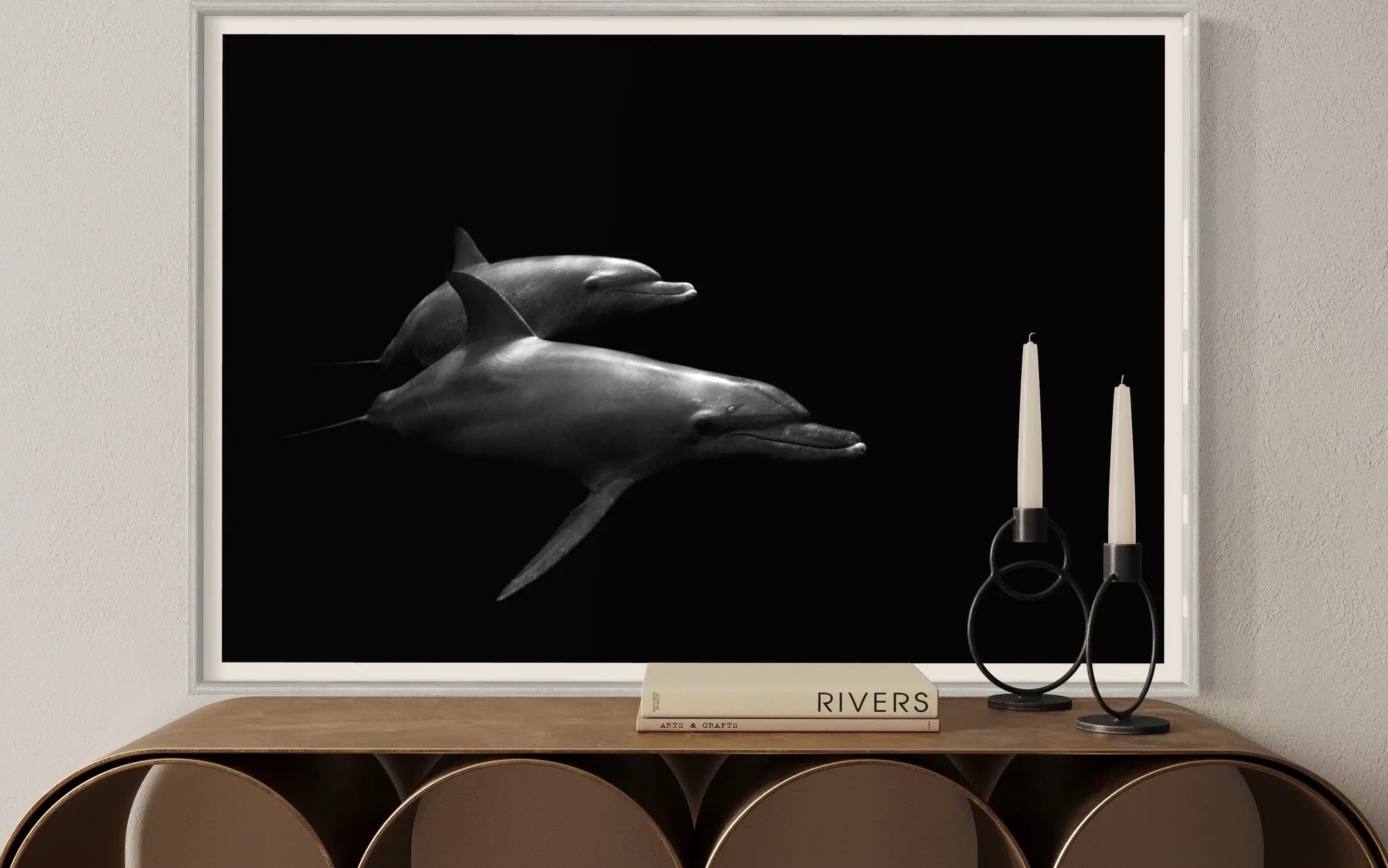 Delfines by Enric Gener displayed in a modern living room interior