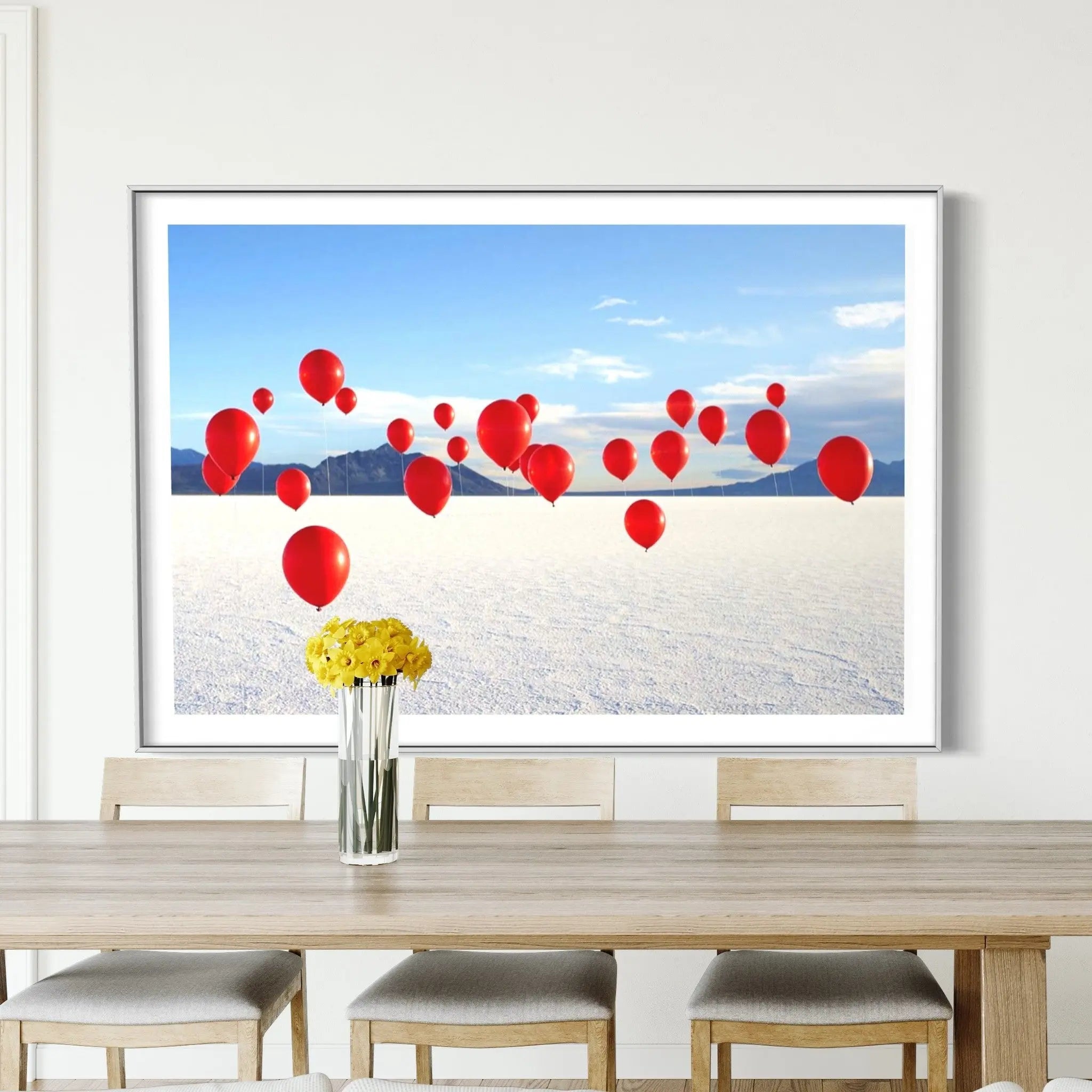 Red Balloons on Salt Flats by Andy Ryan styled in a contemporary interior setting