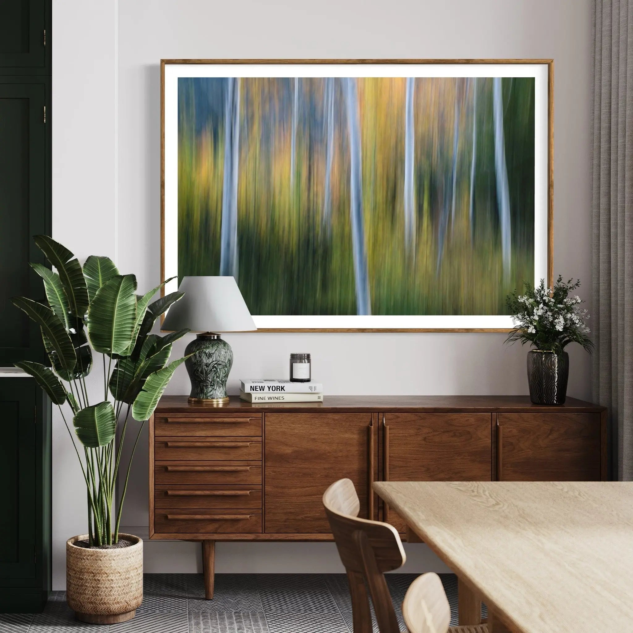Forest of Aspen Trees in Autumn presented in a curated interior design