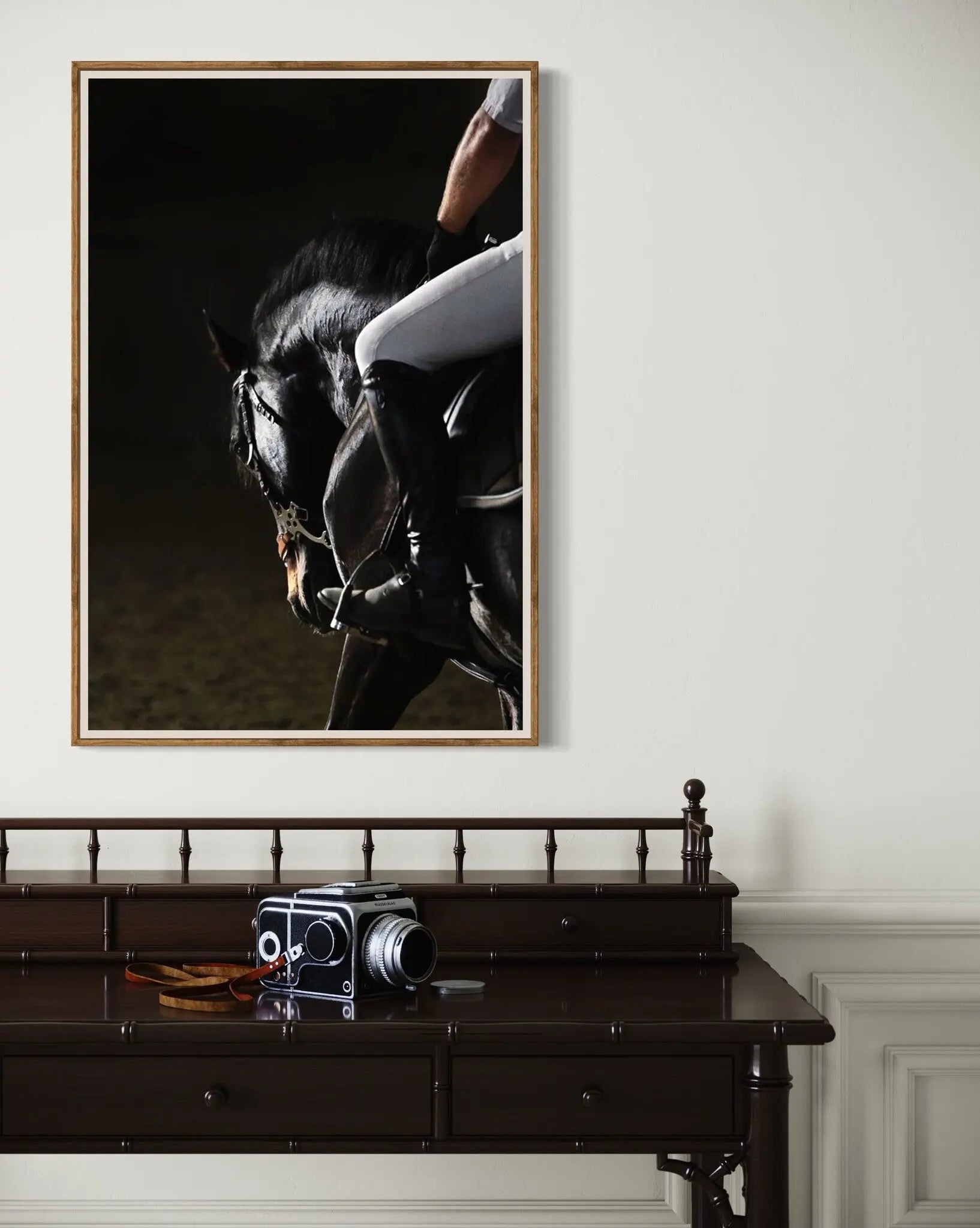 Elegant Horse in Training styled in a contemporary interior setting