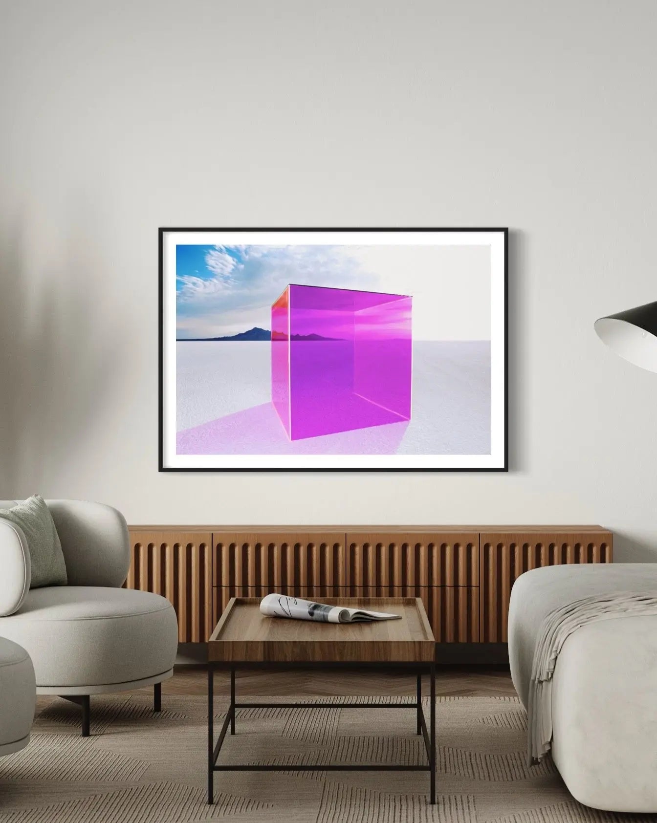 Magenta Box on Salt Flats by Andy Ryan styled in a contemporary interior setting