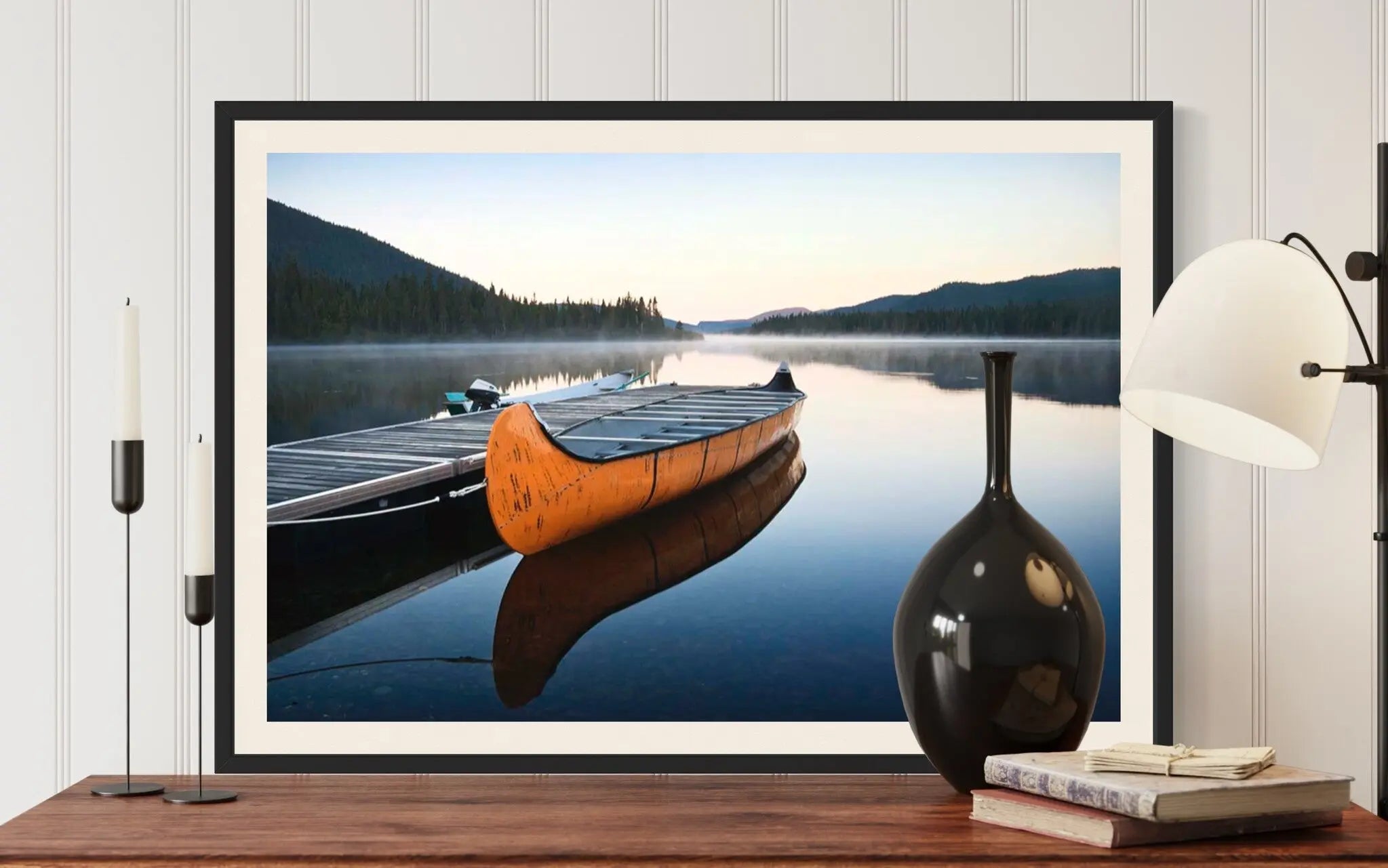 Tranquil Morning at Lake Cascapedia, Quebec showcased in a designer room setting