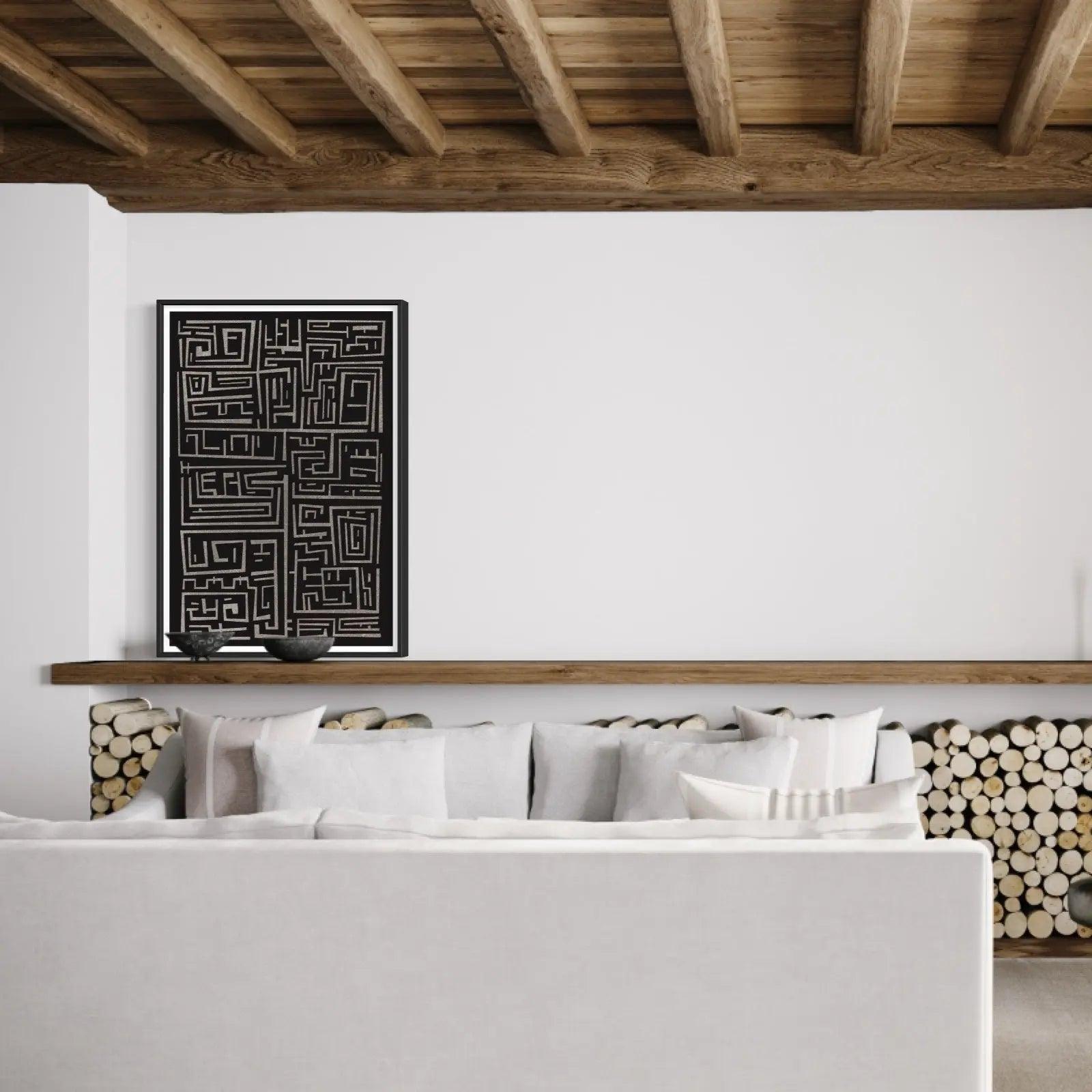 Labyrinth 1 by Alejandro Franseschini showcased in a designer room setting