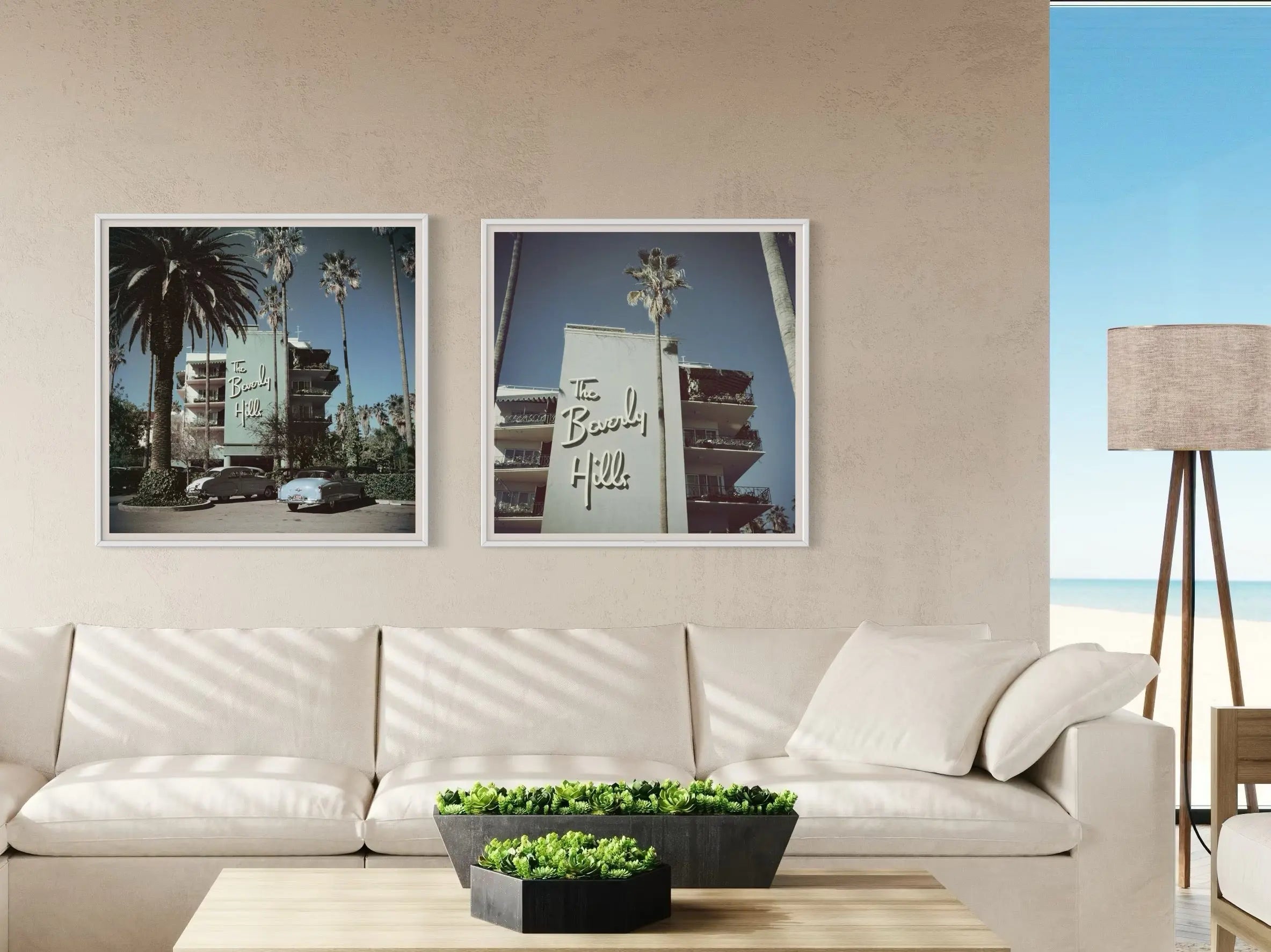 The Beverly Hills Hotel by Slim Aarons presented in a curated interior design