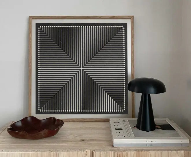 Black Geometry by Francesco Alessandrini displayed in a modern living room interior