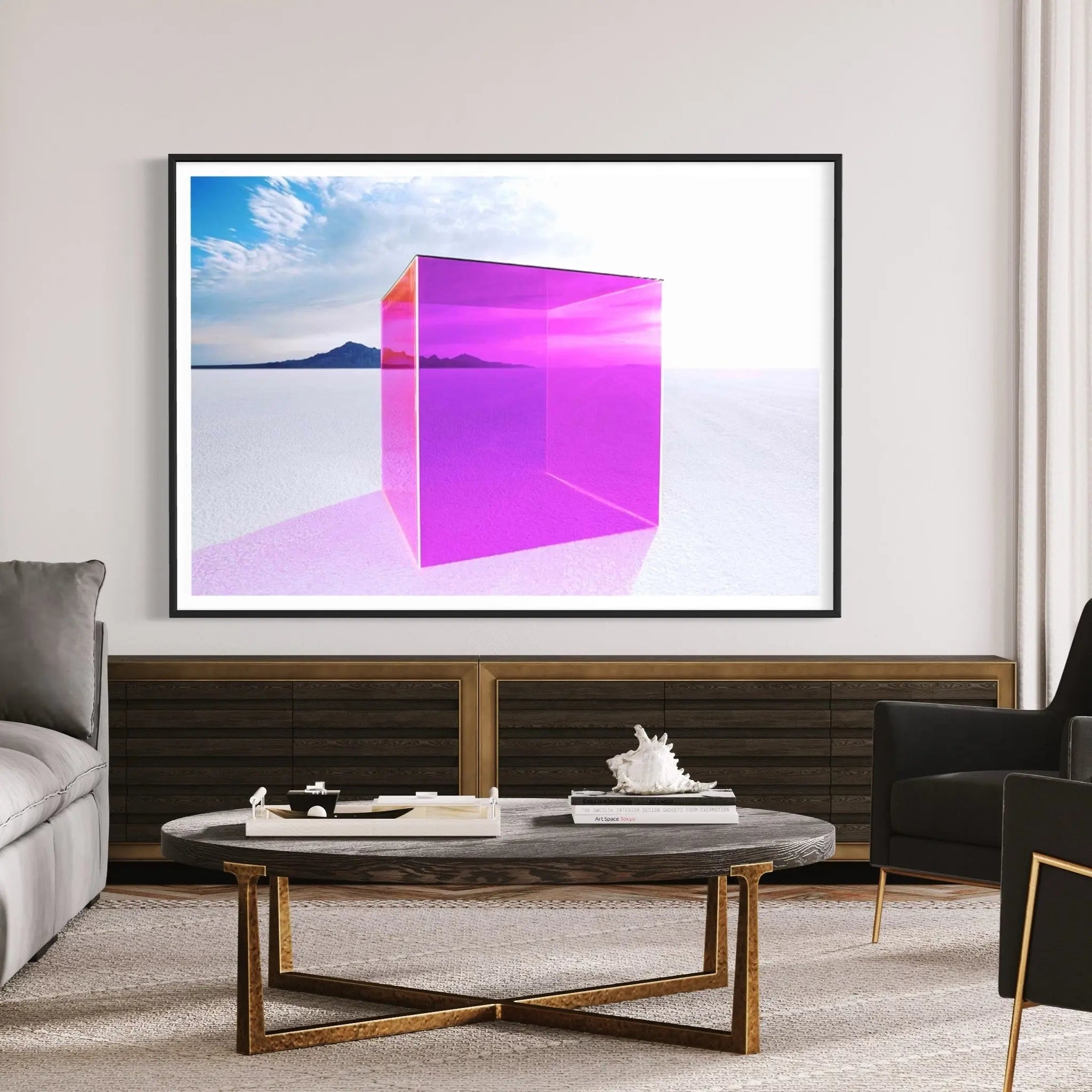 Magenta Box on Salt Flats by Andy Ryan presented in a curated interior design