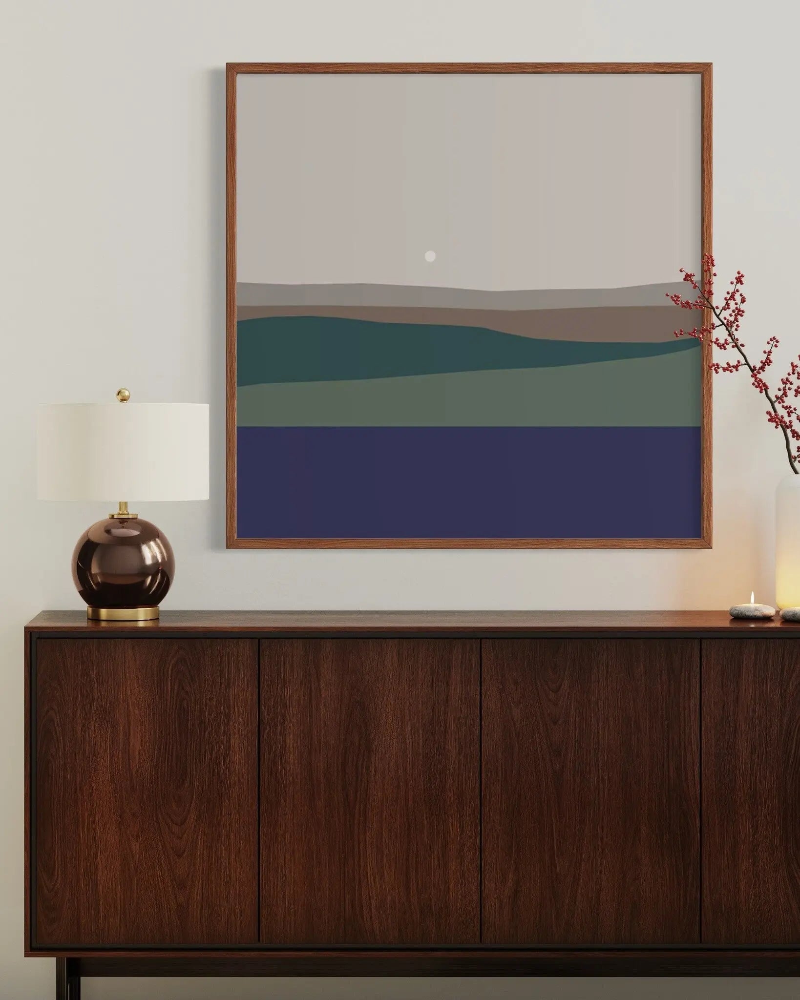 Landscape with Full Moon by Alejandro Franseschini styled in a contemporary interior setting